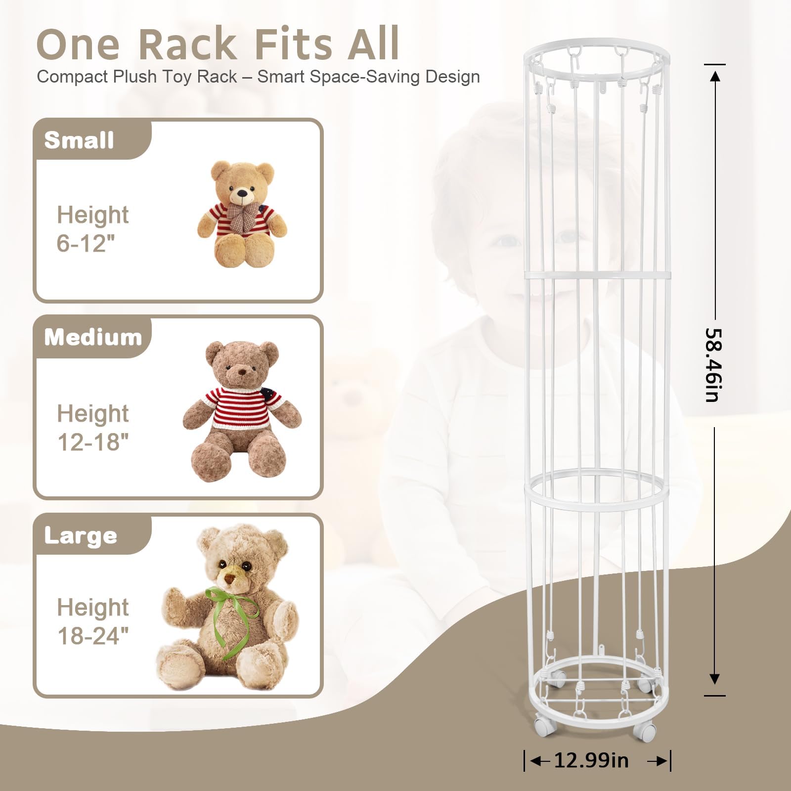 BENCHRY stuffed animal storage zoo wheels enable smooth mobility with lockable brakes.