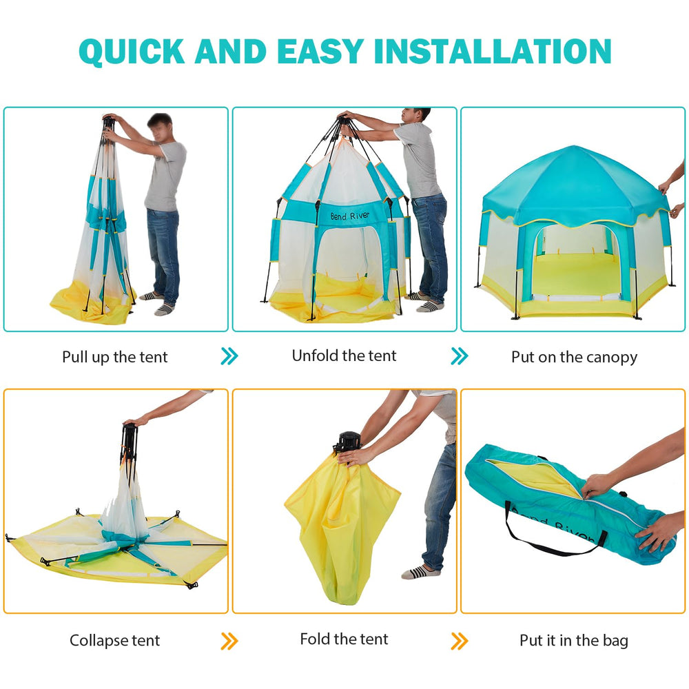 Bend River playpen dimensions show spacious interior for toddlers.