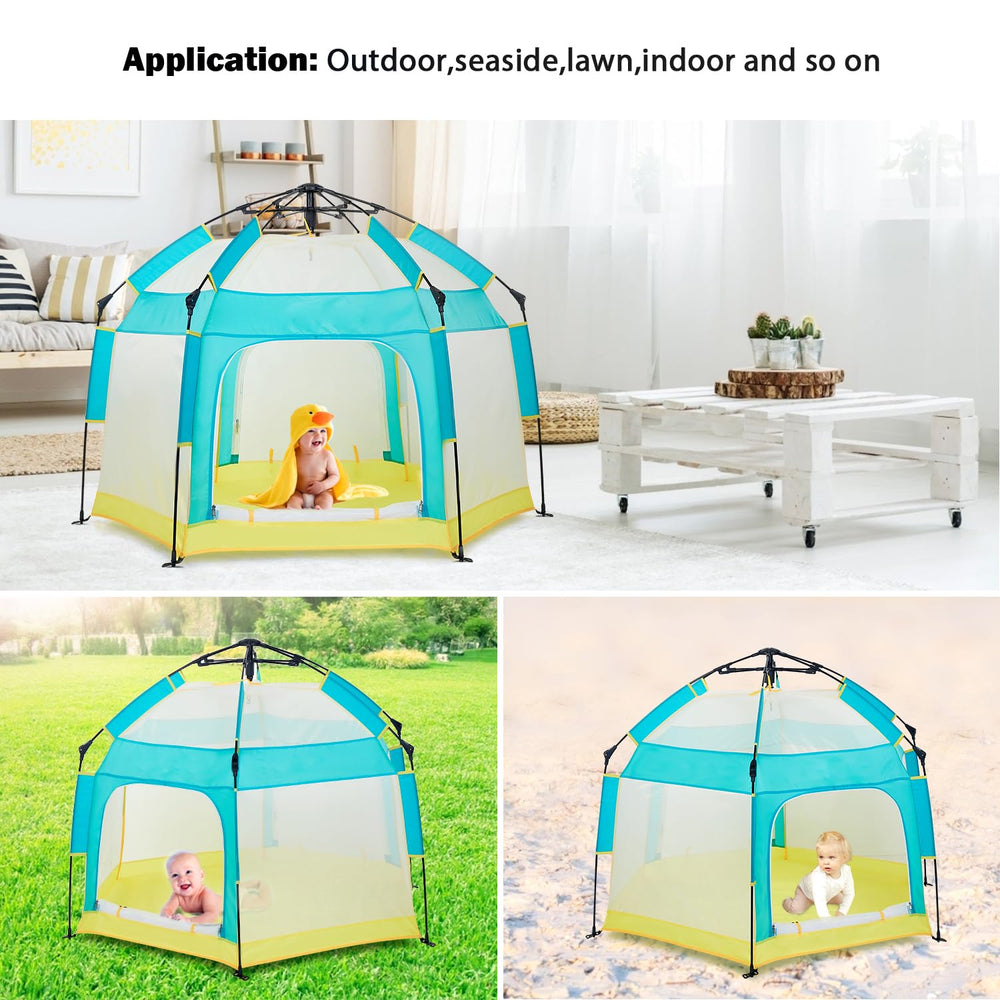 Bend River Baby Playpen mosquito net shields against pests during outings.