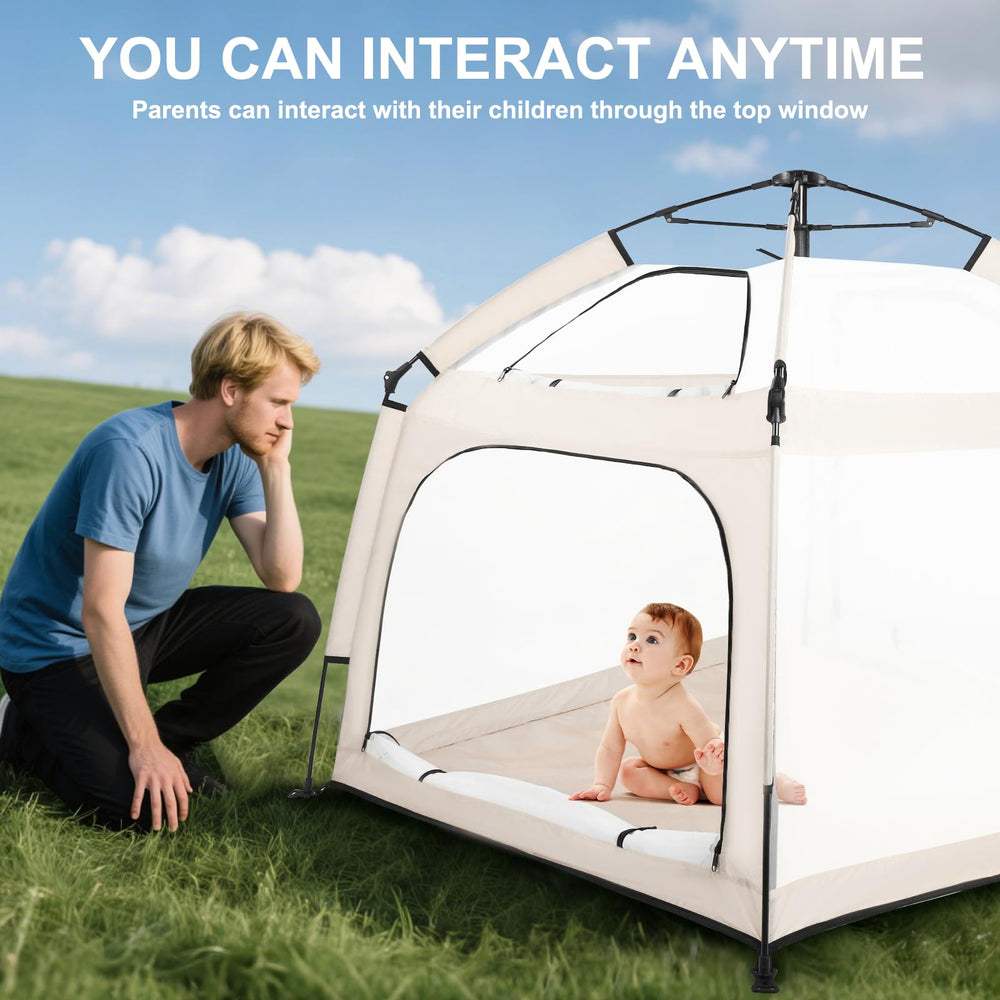 Bend River beige inside-space playpen spacious area for crawl and play