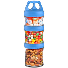 BeneLabel snack jars twist-lock blue assembly demonstrates secure storage for on-the-go snacks
