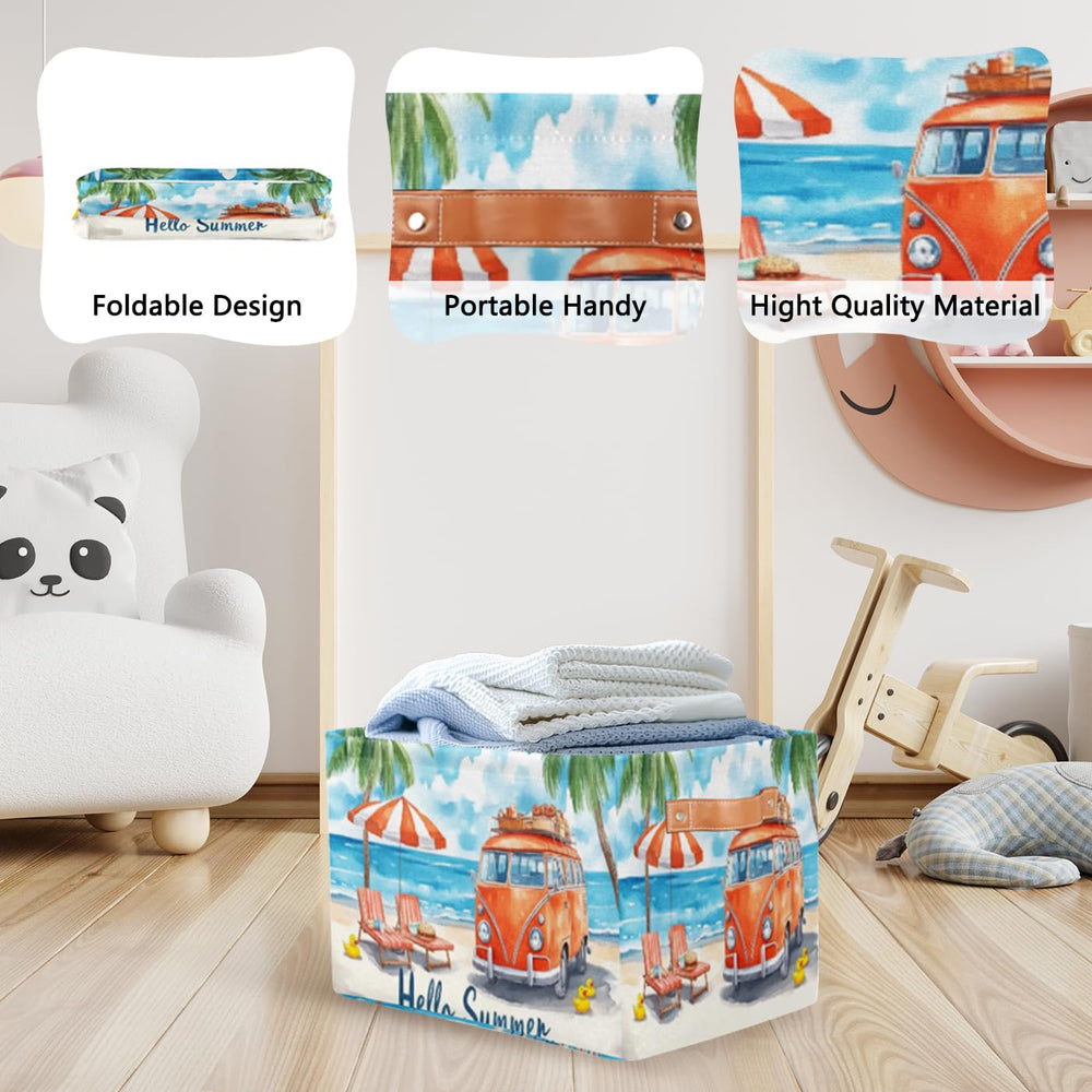 BENGRONGAE beach themed canvas bin stores towels swimsuits blankets or snacks