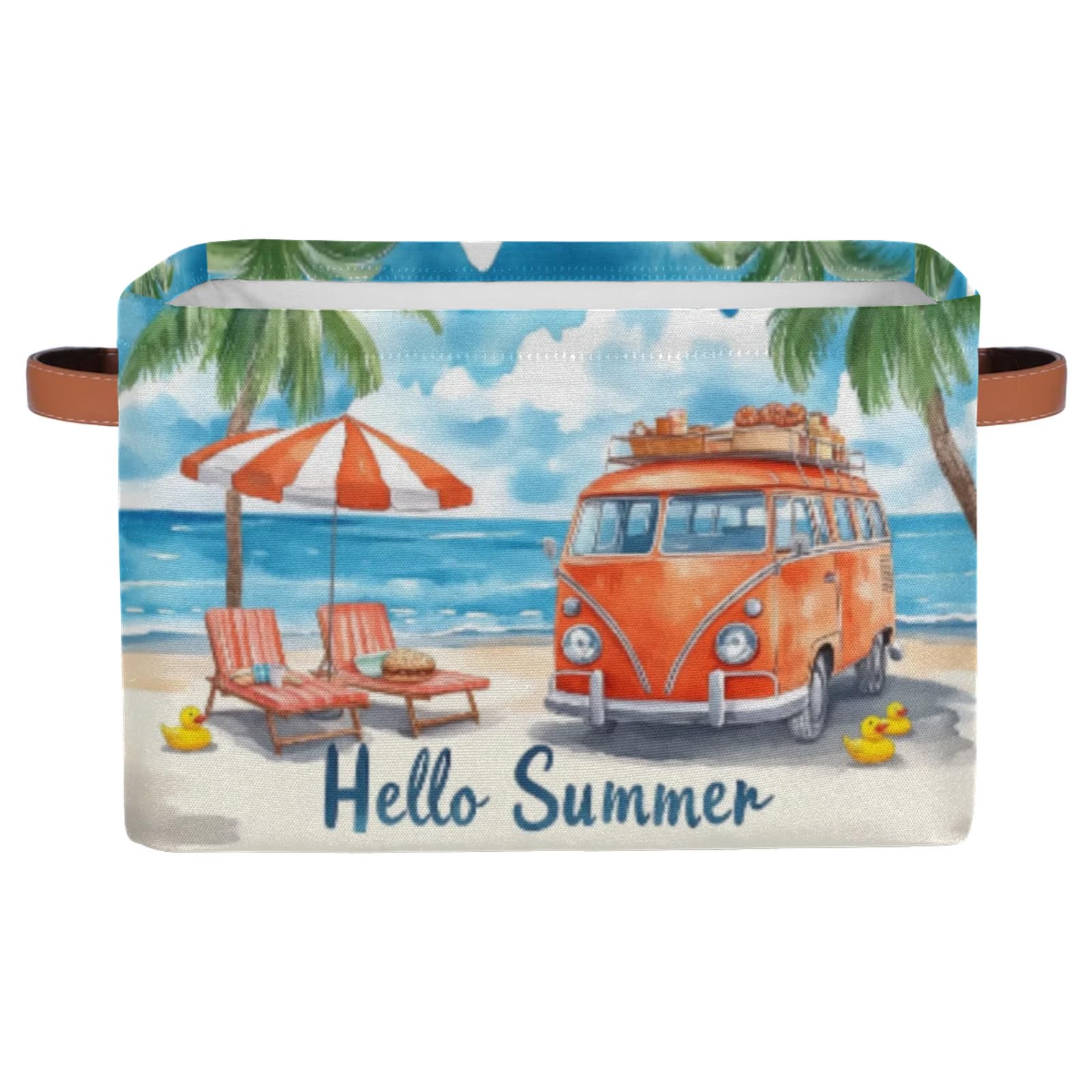 BENGRONGAE storage bin with blue sky beach design ideal for toy organization and room décor