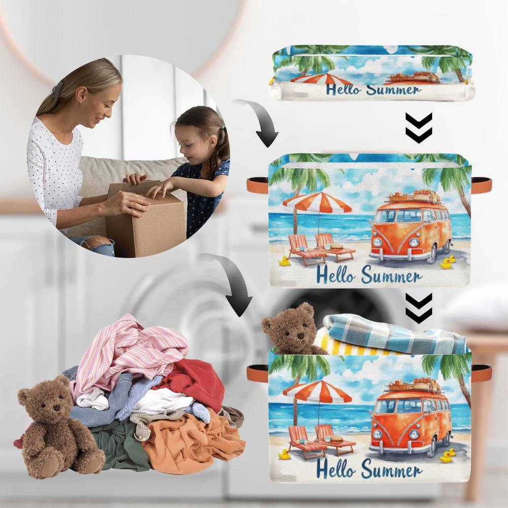 BENGRONGAE storage bin with leather handles easy slide-in/out on shelves and closets