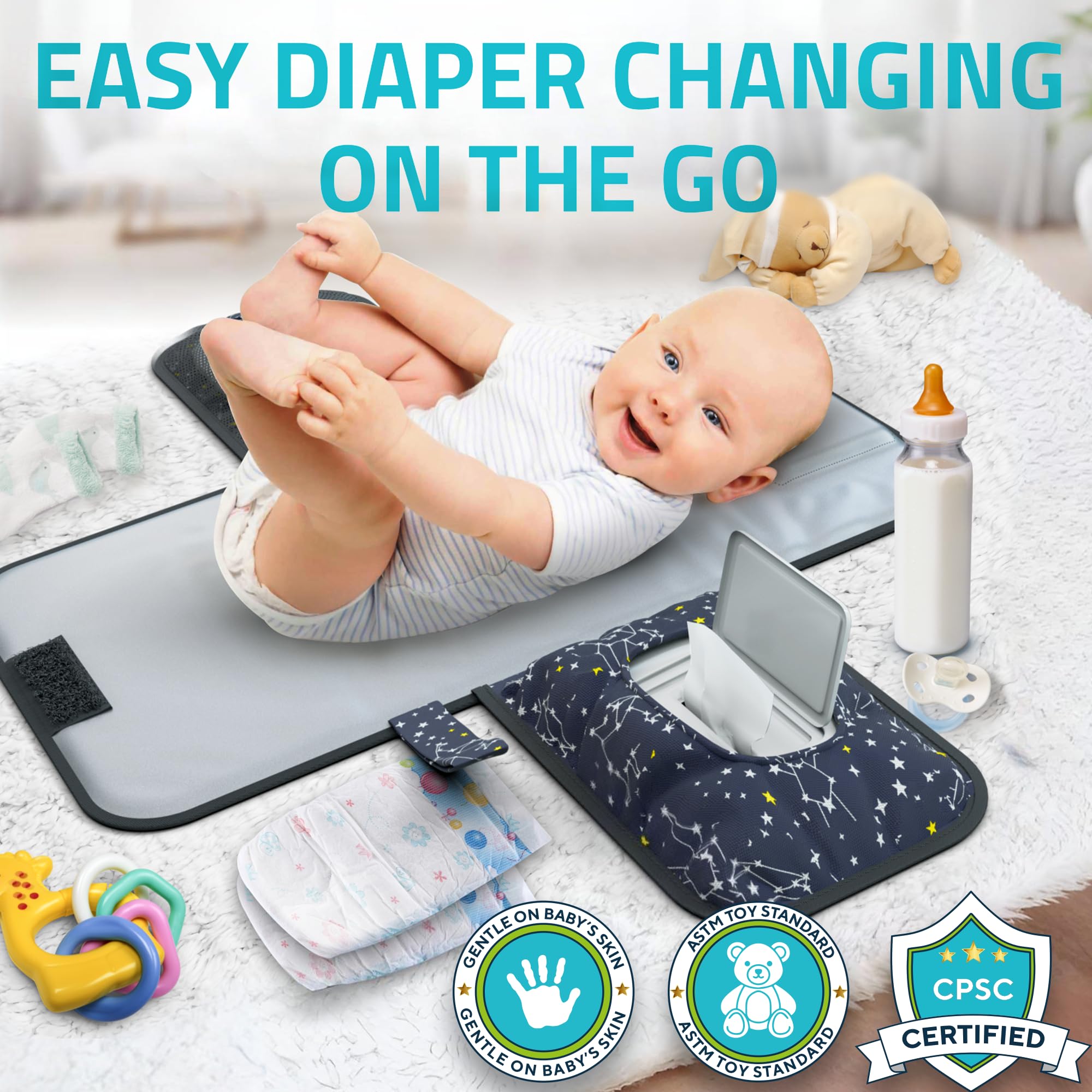 Benicci portable diaper changing pad with stroller strap keeps it secure during travel