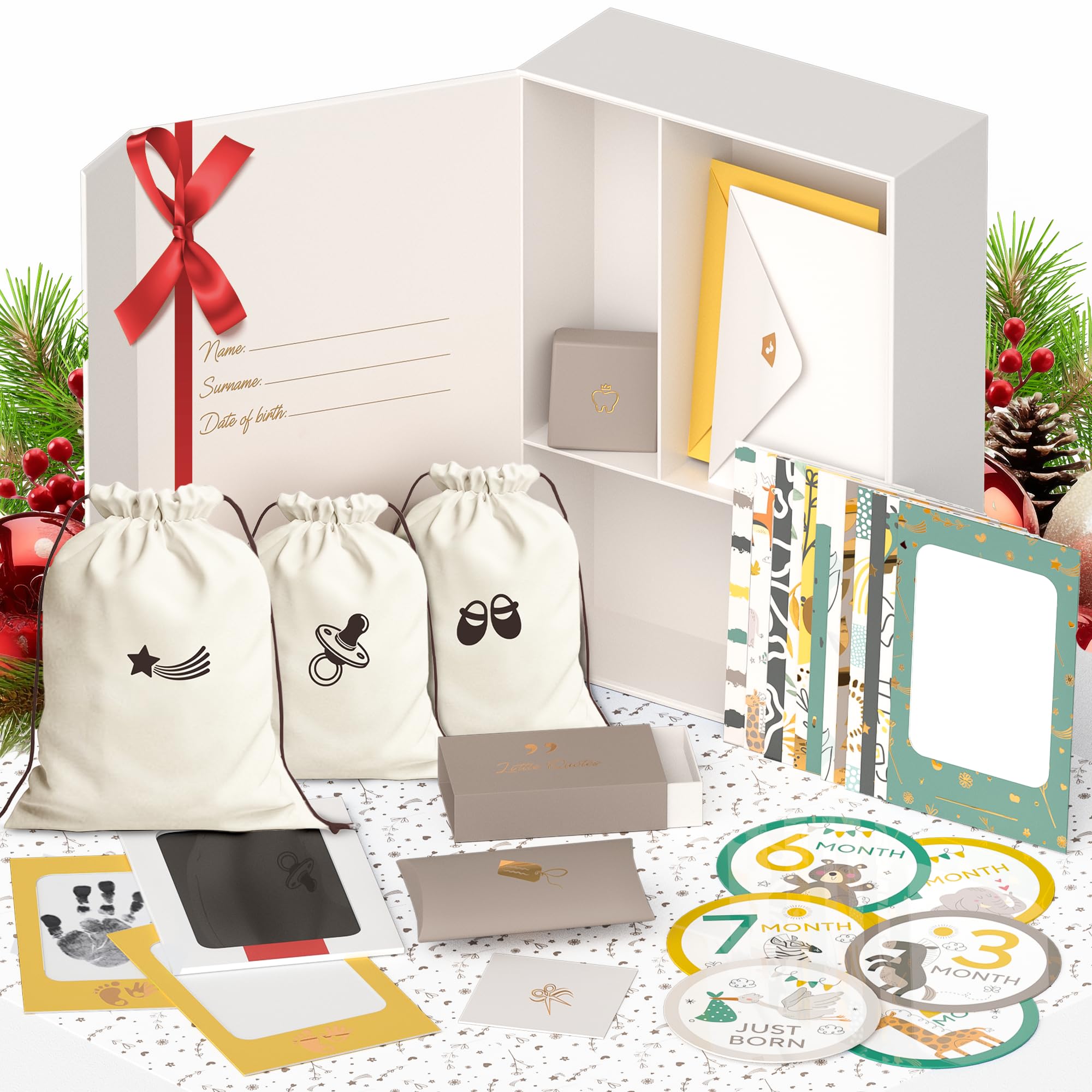 Benicci Ultimate Baby Keepsake Box front view showing elegant beige design for storing memories