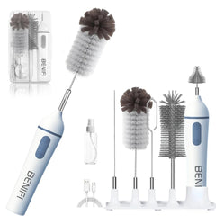 Benifi electric bottle brush set package shows organized storage for efficient cleaning and drying.