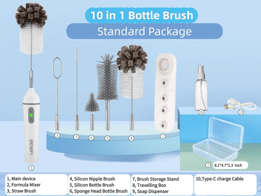 Benifi silicone bottle brushes closeup highlighting gentle bristles for safe, thorough cleaning.