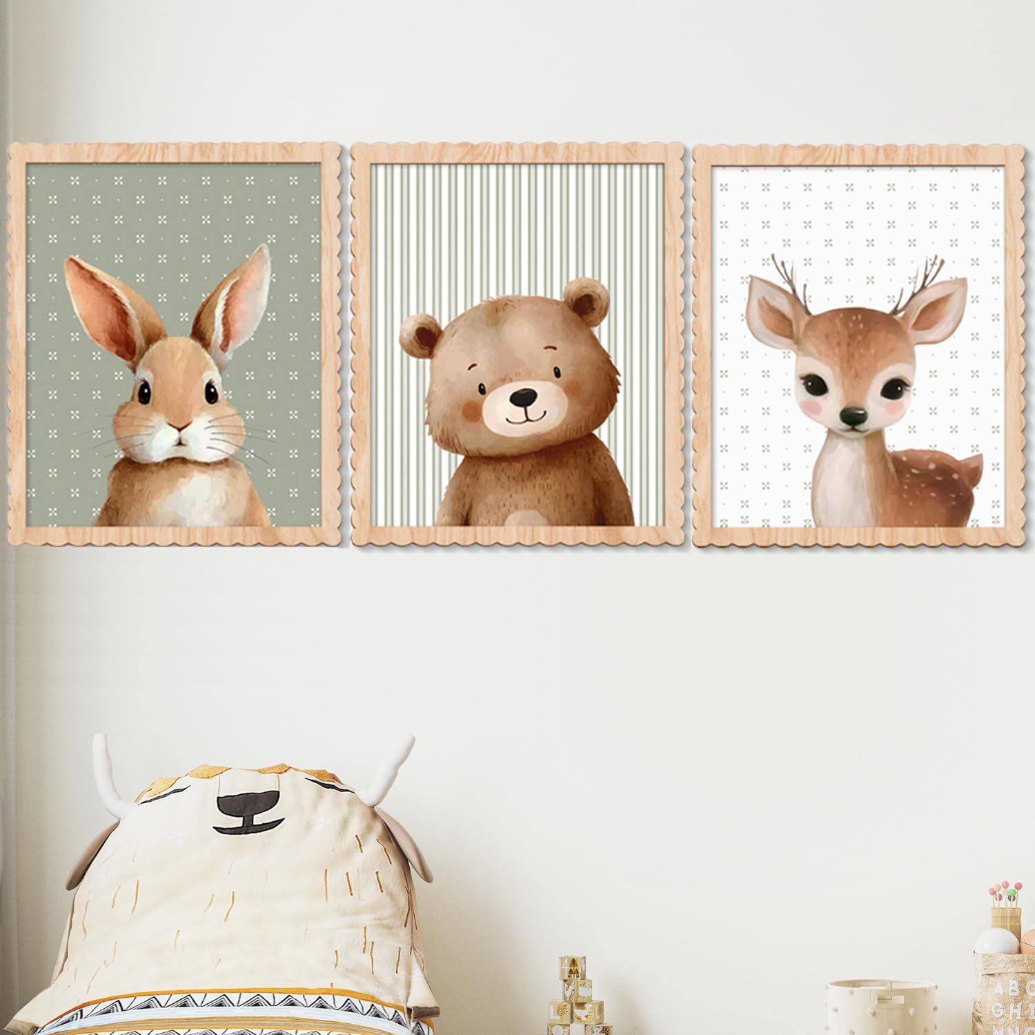 Benlarky woodland nursery wall art with deer, rabbit, and bear for cozy nursery vibe.