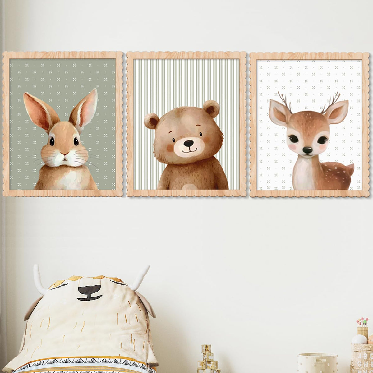 Benlarky woodland nursery wall art with deer, rabbit, and bear for cozy nursery vibe.