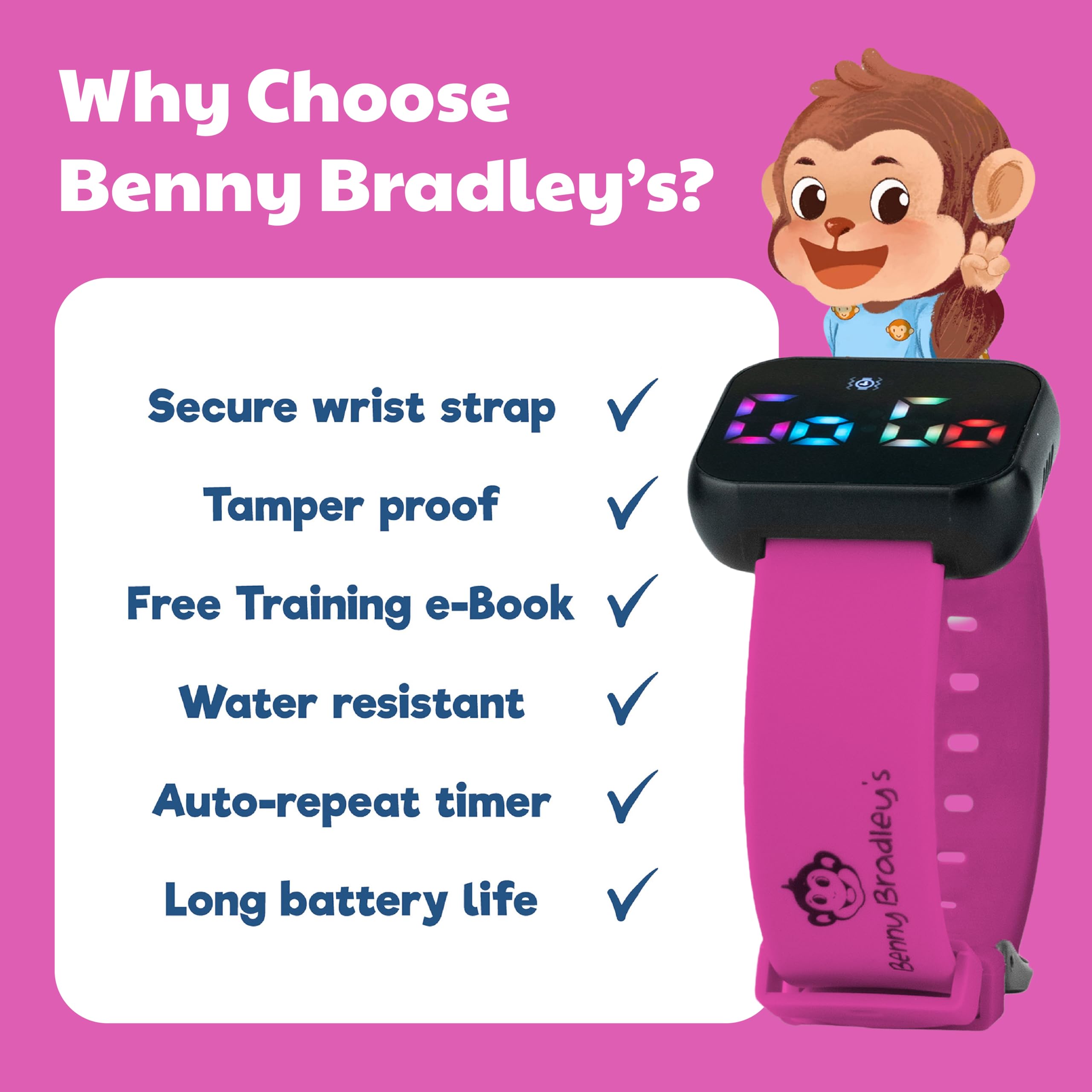 Benny Bradley's Potty Training Watch packaging highlights included digital book and watch.