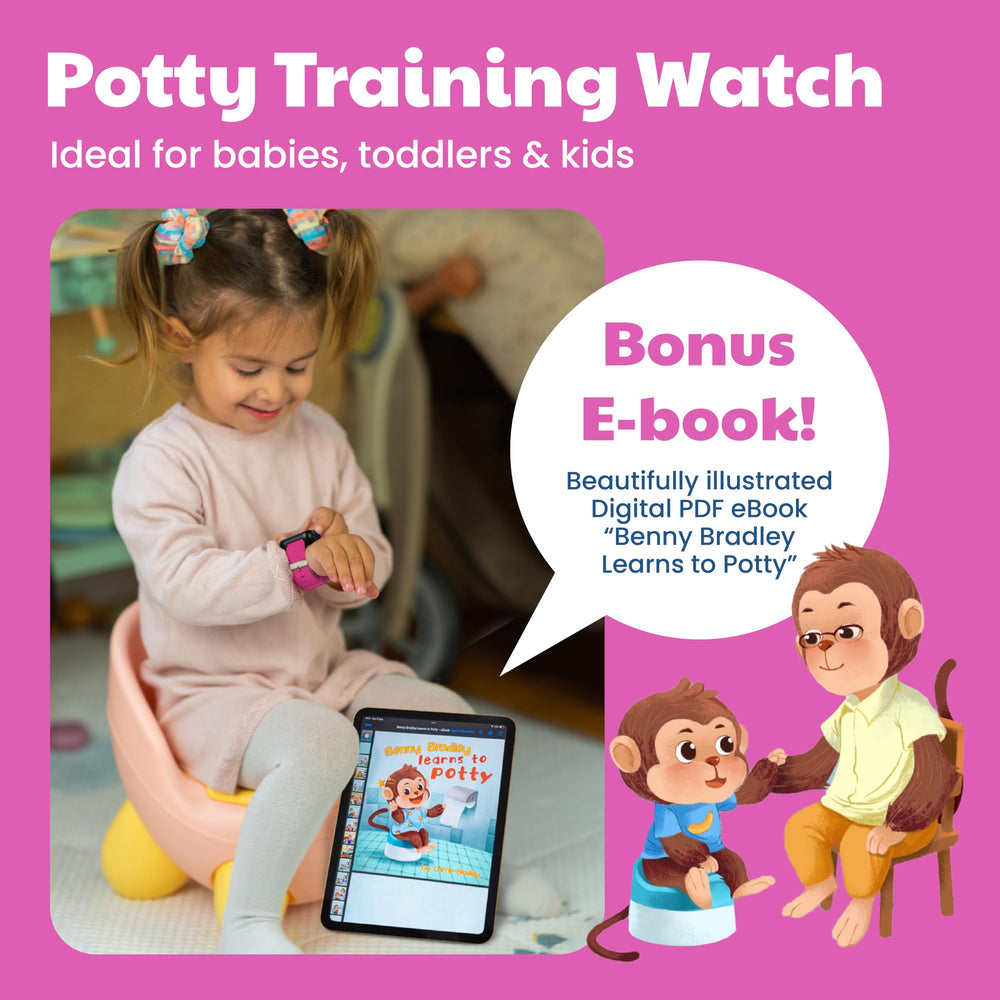 Benny Bradley's Potty Training Watch displays a musical reminder for routines.