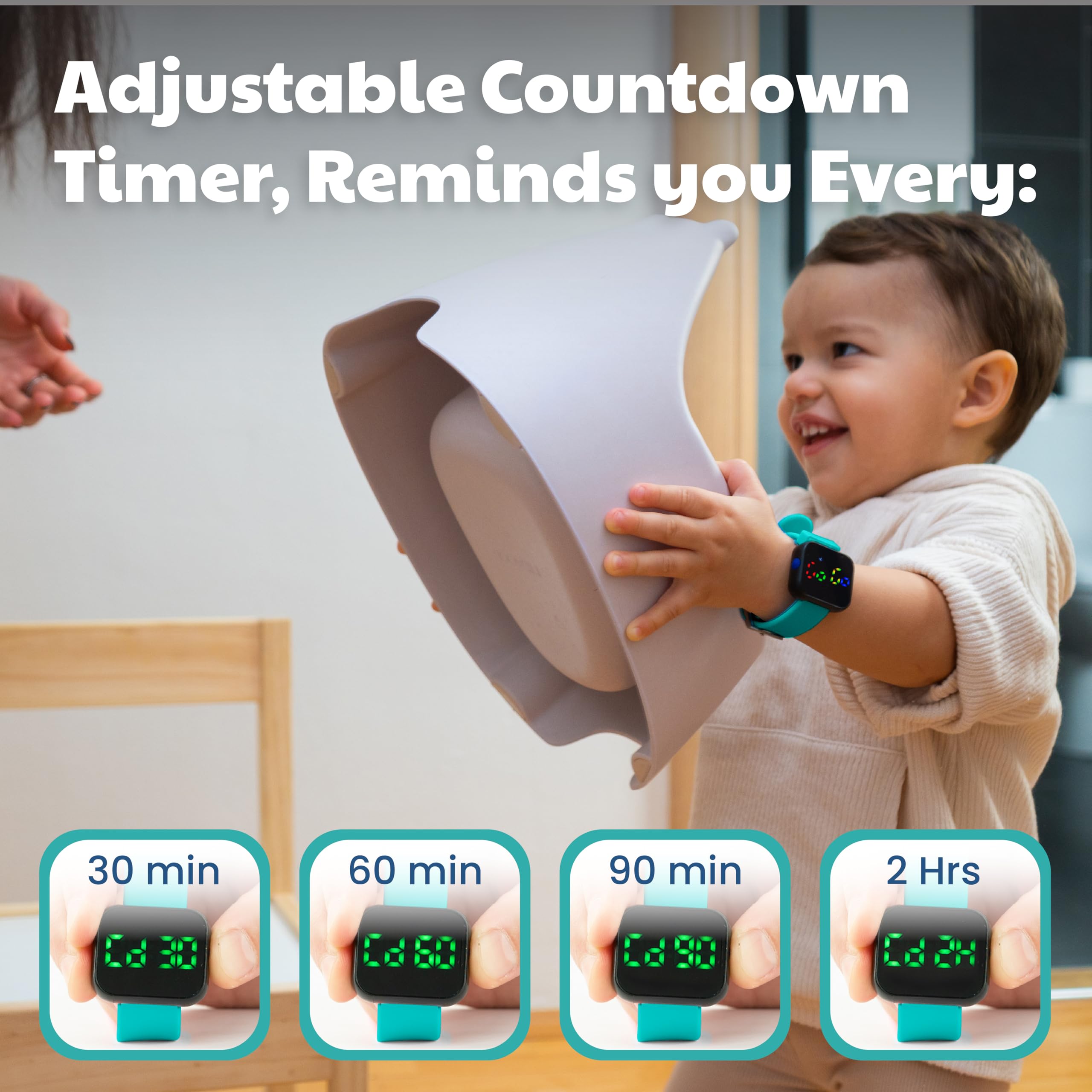 Benny Bradley's Potty Watch tamper-proof reminder reduces accidental interruptions during routines.