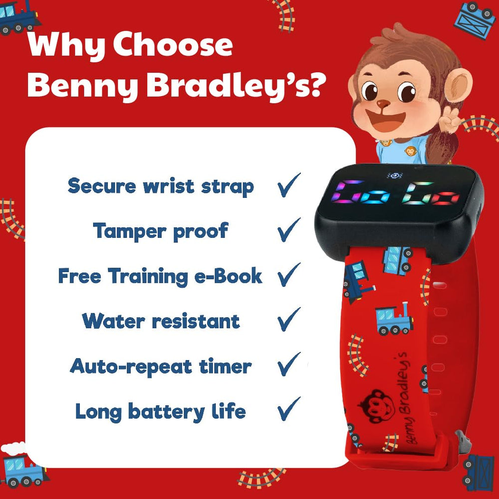 Benny Bradley's Potty Watch V2 on a child during play, showcasing the durable strap.