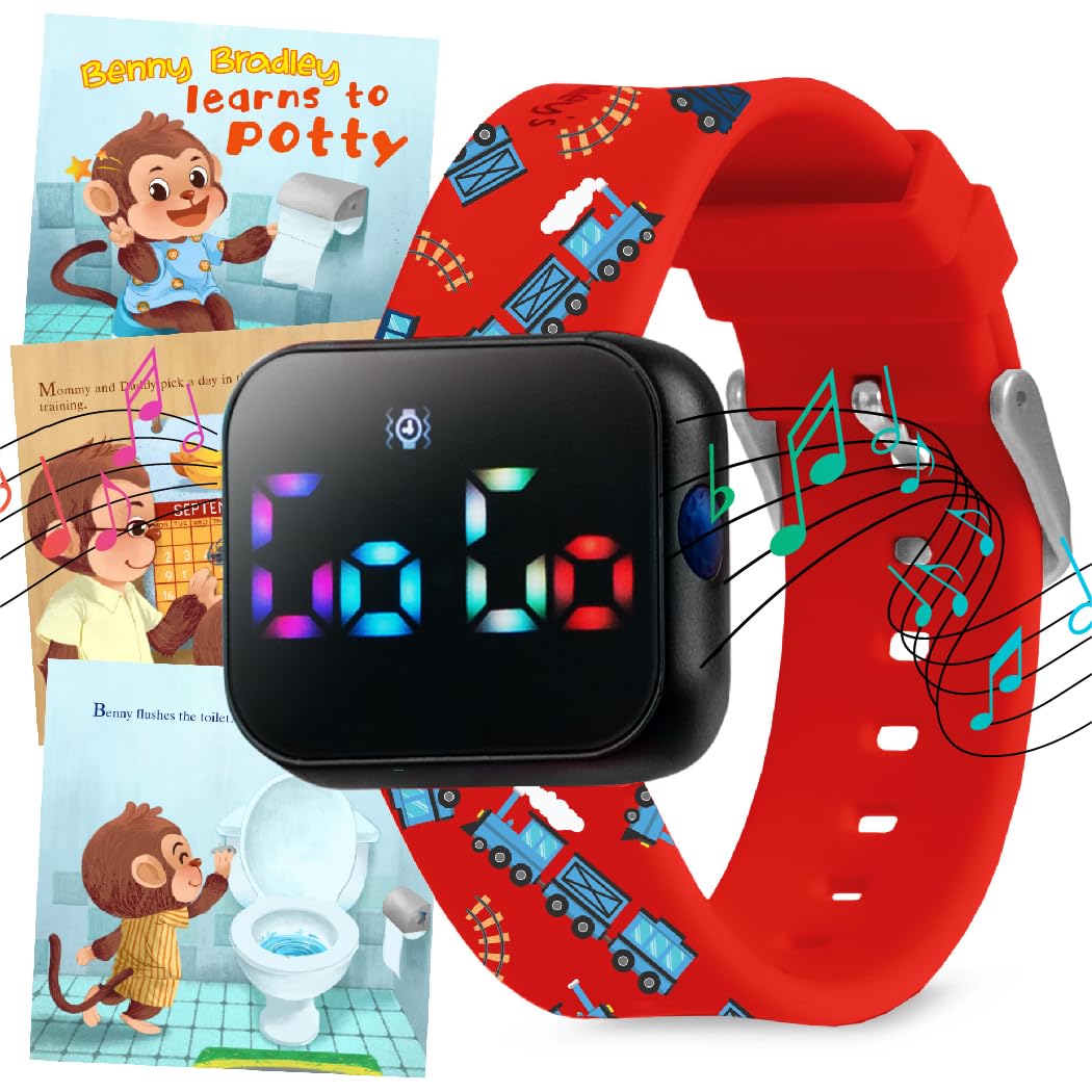 Benny Bradley's Potty Watch V2 on a toddler's wrist during playtime for gentle reminders.