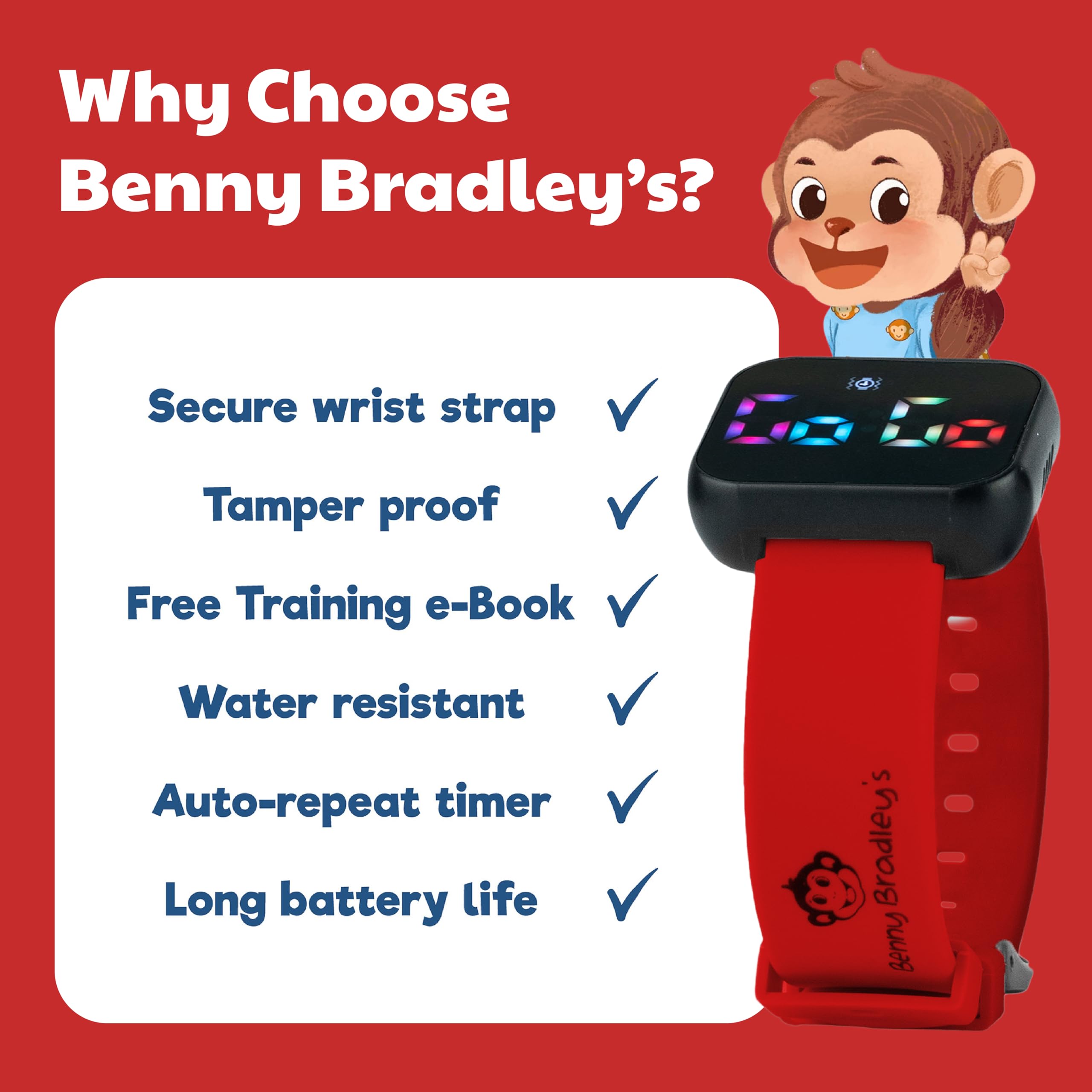 Benny Bradley's Potty Watch V4 crimson-tamper-proof ensures reliable reminders throughout playtime