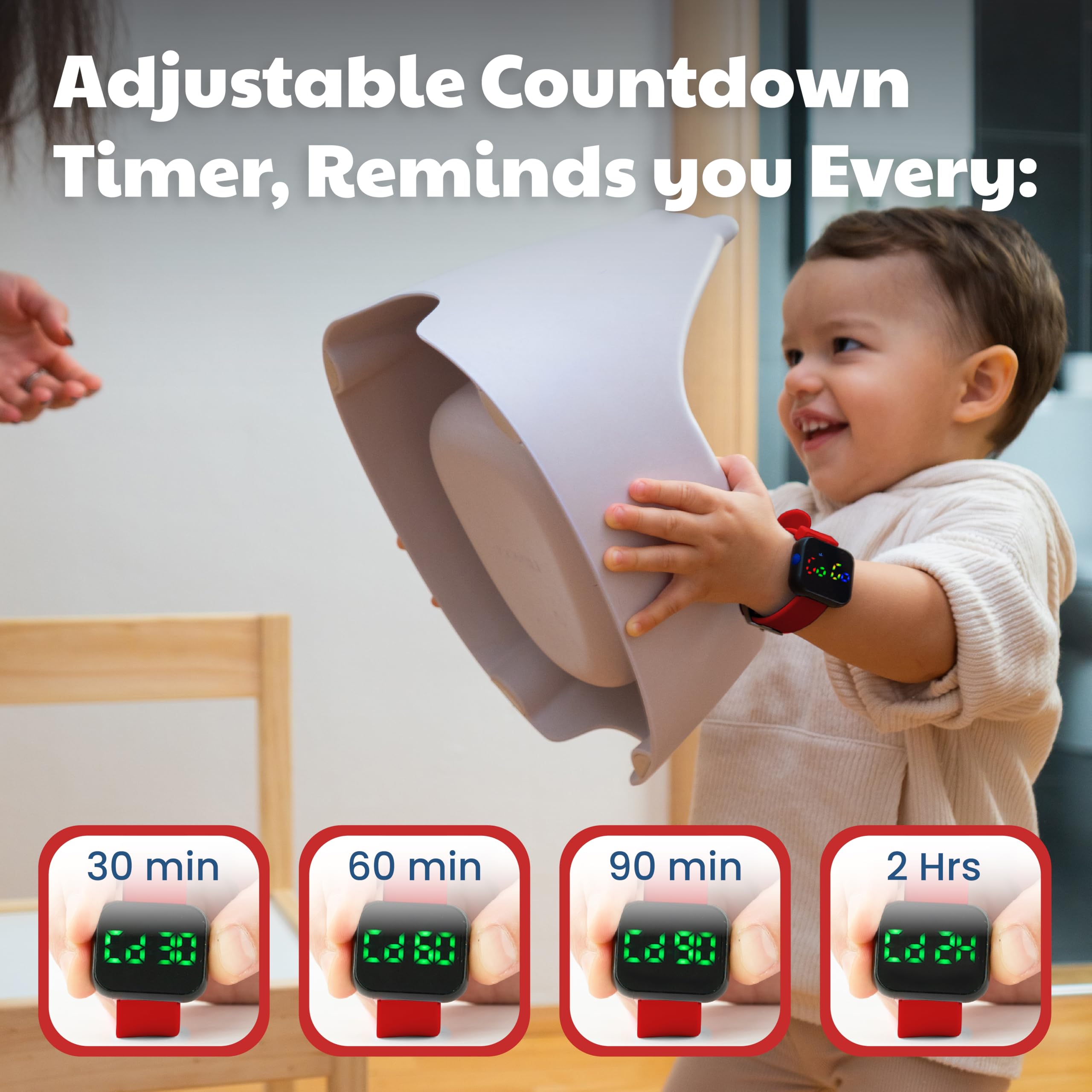 Benny Bradley's Potty Watch V4 crimson-vibration-mode provides discreet reminders in quiet areas