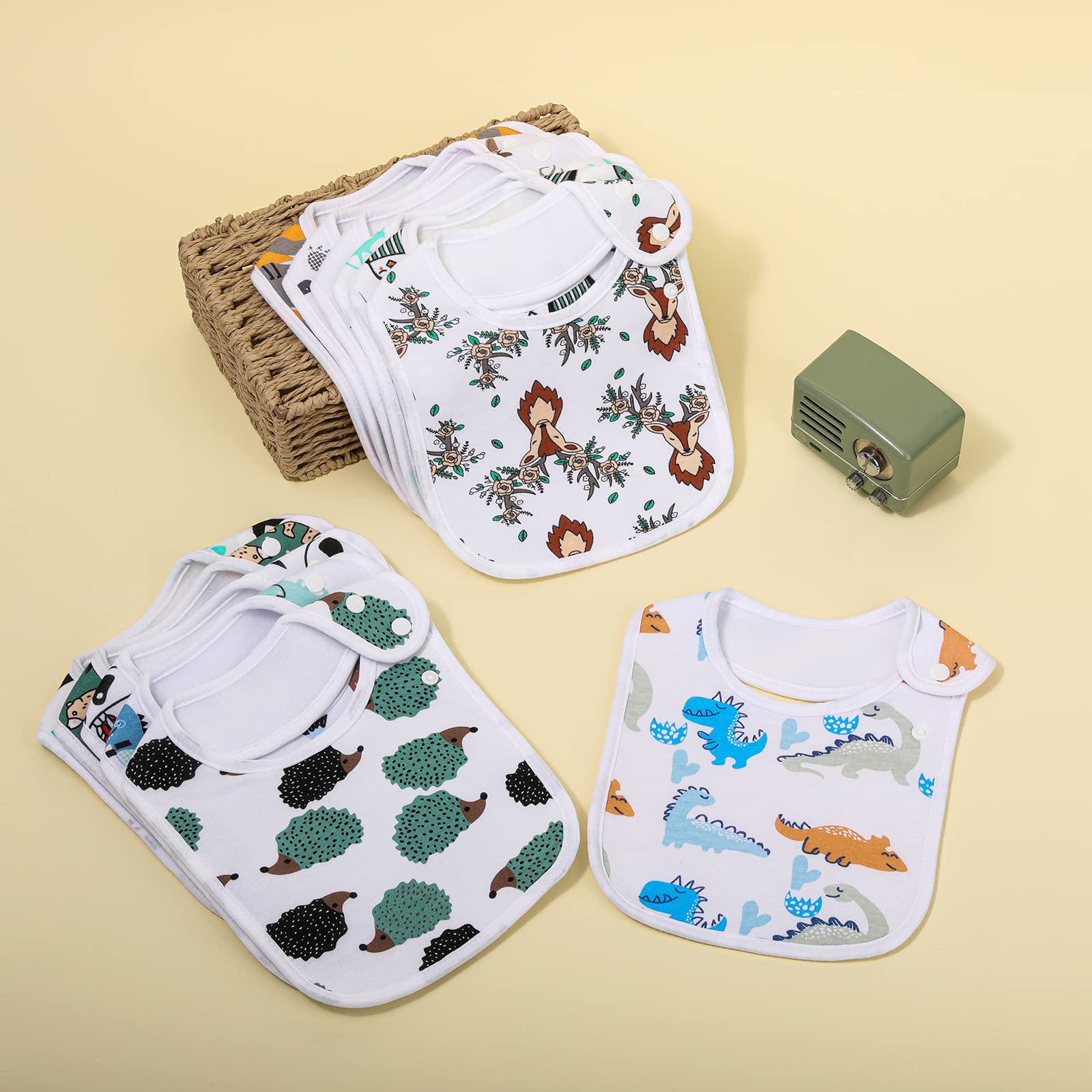Benoxine baby bib adjustable snaps illustrate versatile fit for 3-36 month olds.