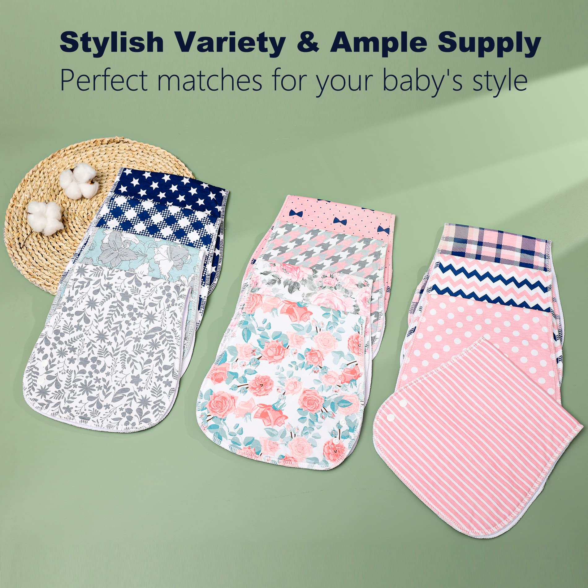 Benoxine curved-coverage burp cloth helps prevent spit-ups from staining clothes