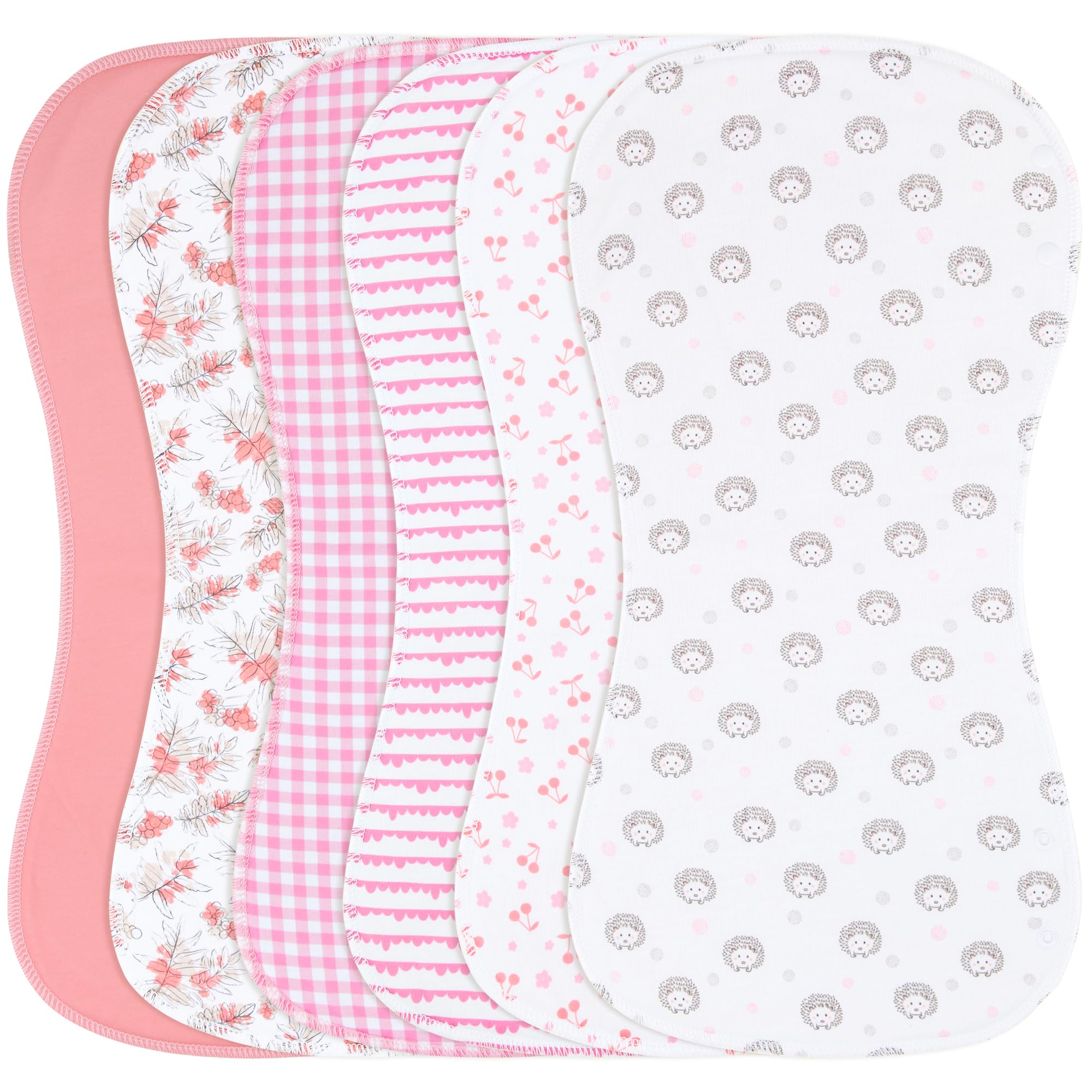 Benoxine six-pack burp cloths with stylish prints protect clothes during feeds