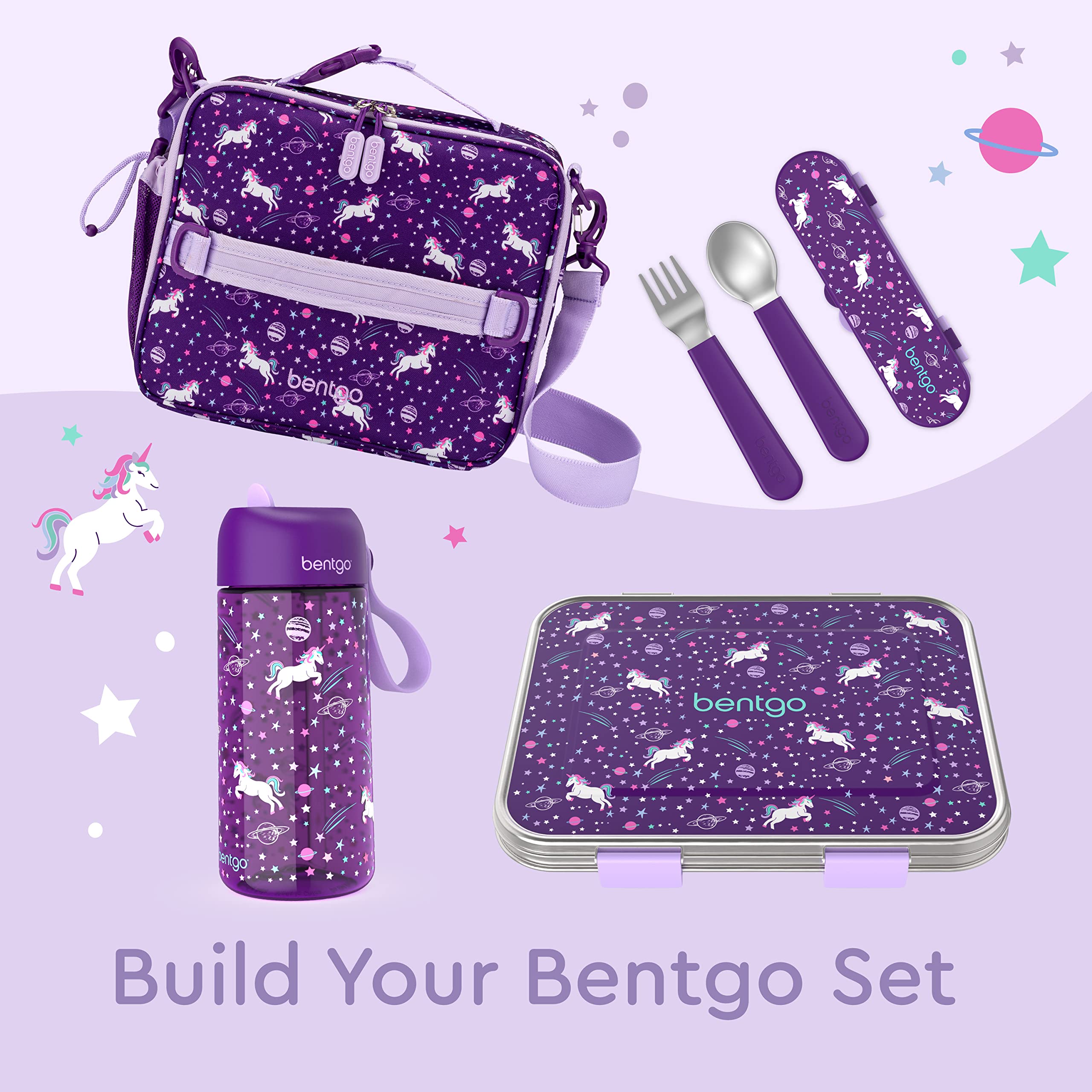 Bentgo Kids unicorn color prints coordinate with lunch gear
