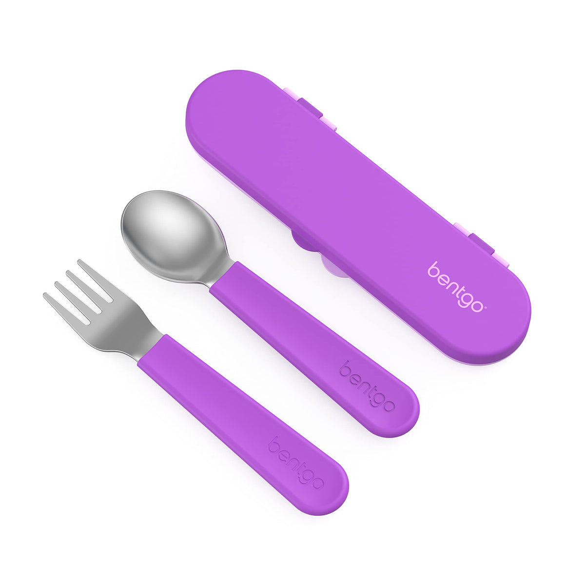 Bentgo Kids utensils fork purple with easy-grip handles for confident school meals.