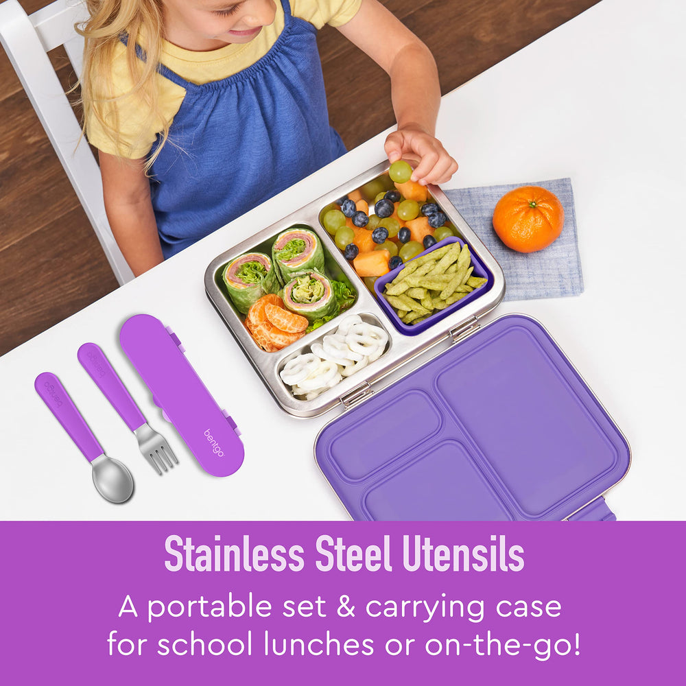 Bentgo Kids utensils spoon purple with comfy grip for tiny hands.