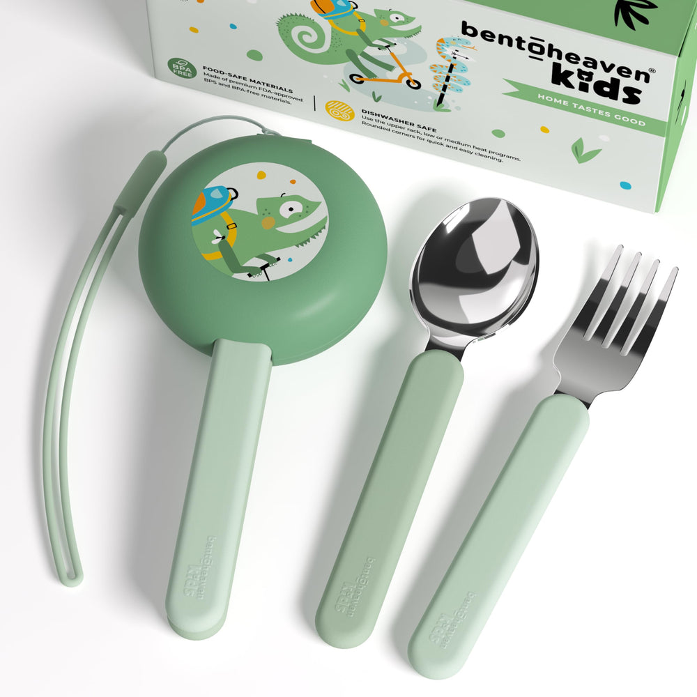 Bentoheaven Kids travel utensils with case, fork and spoon for on-the-go meals.