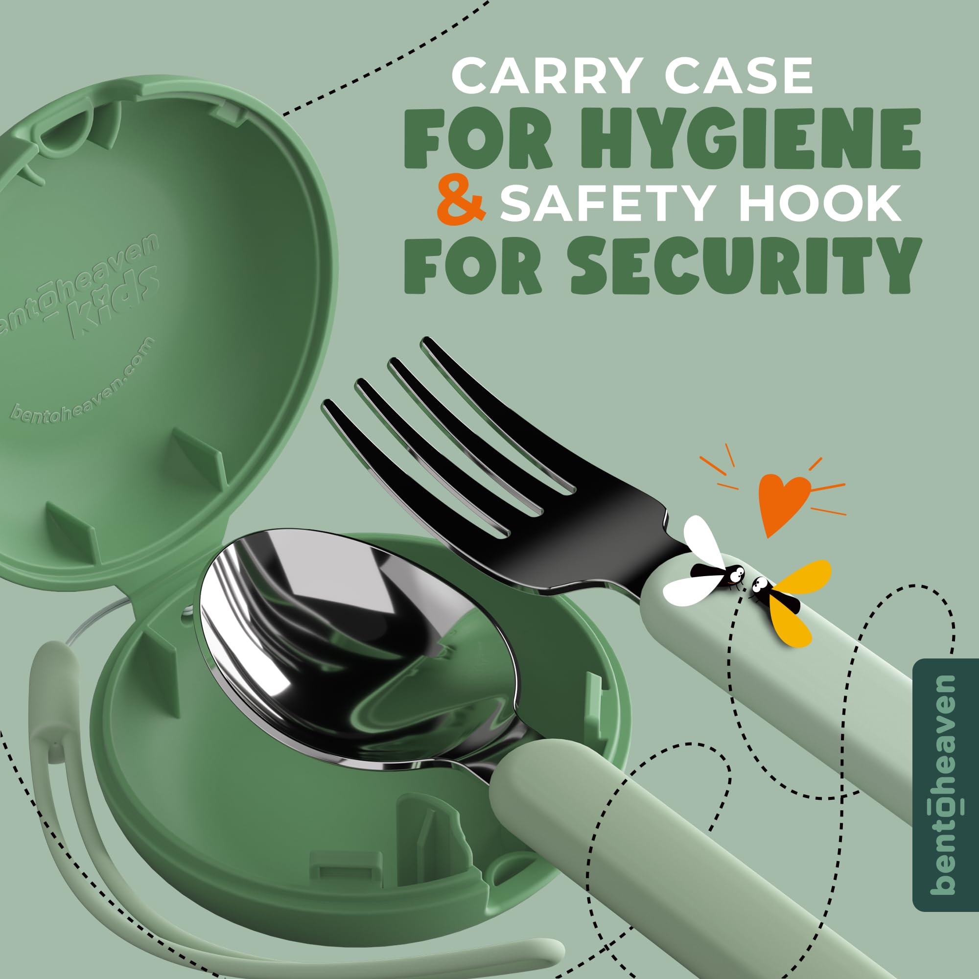 Bentoheaven stainless steel fork and spoon with matte-finish handles.