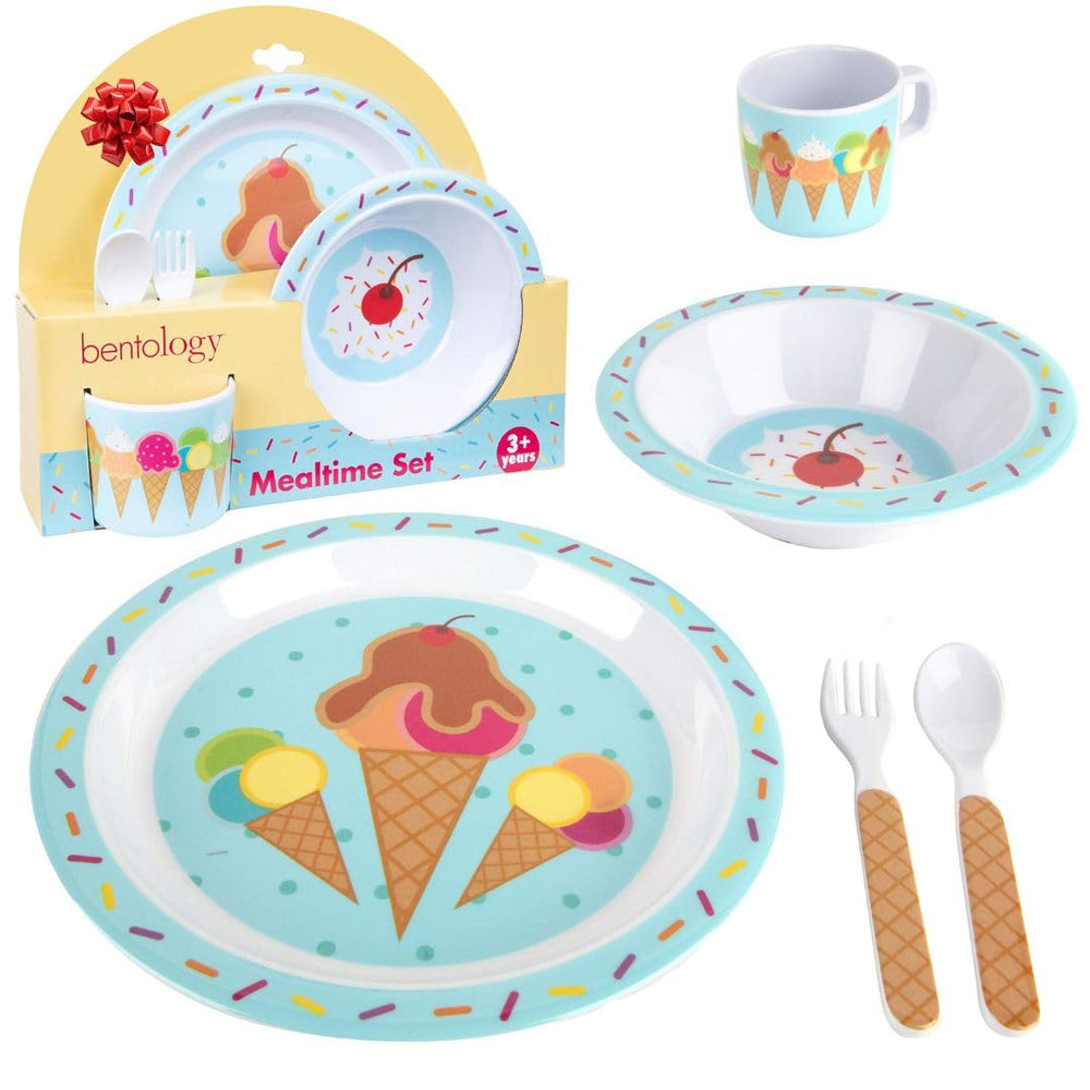 Bentology ice cream plate with raised edge supports self-feeding.