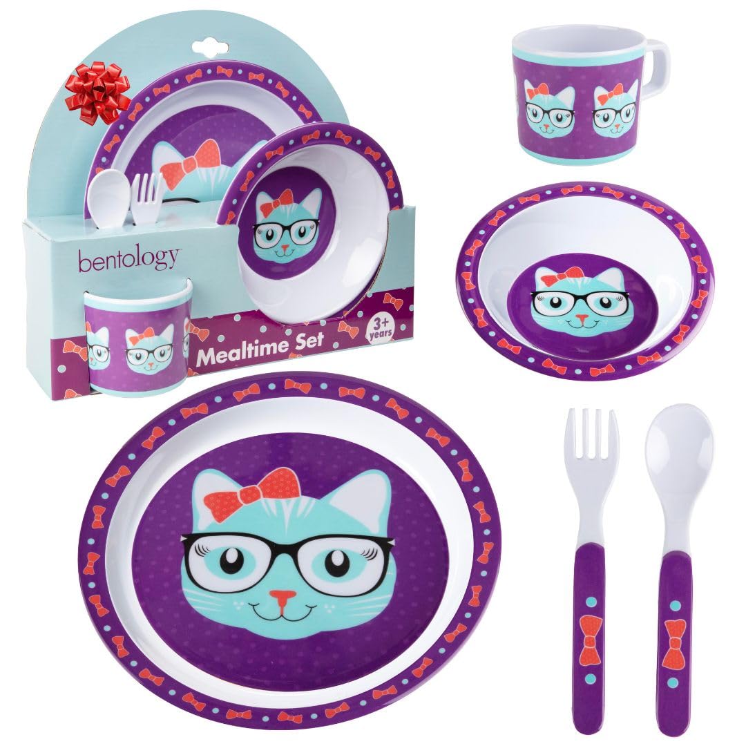 Bentology Kitty mealtime plate with raised edge for easy self-feeding and scooping