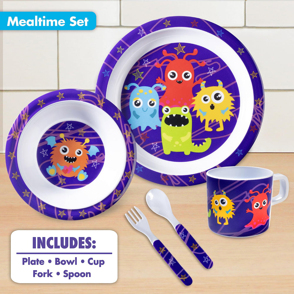 Bentology Monster Mealtime Set bowl with deep sides helps scoop foods easily.