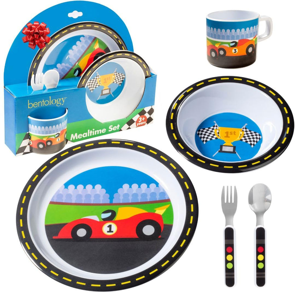Bentology racecar plate with raised edge for easier self-feeding and scooping