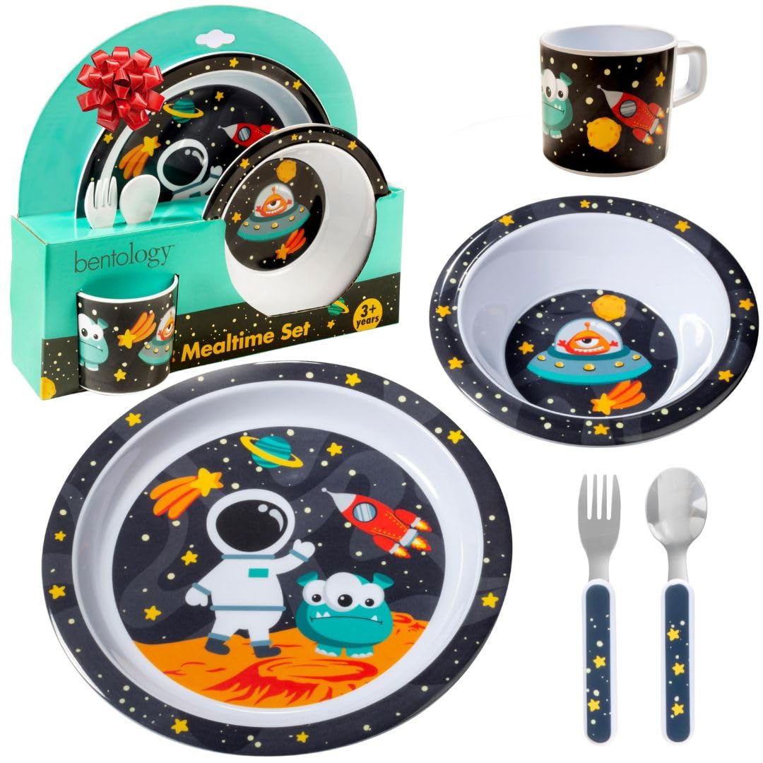 Bentology Space Mealtime Plate with raised edge aids little hands in easy scooping