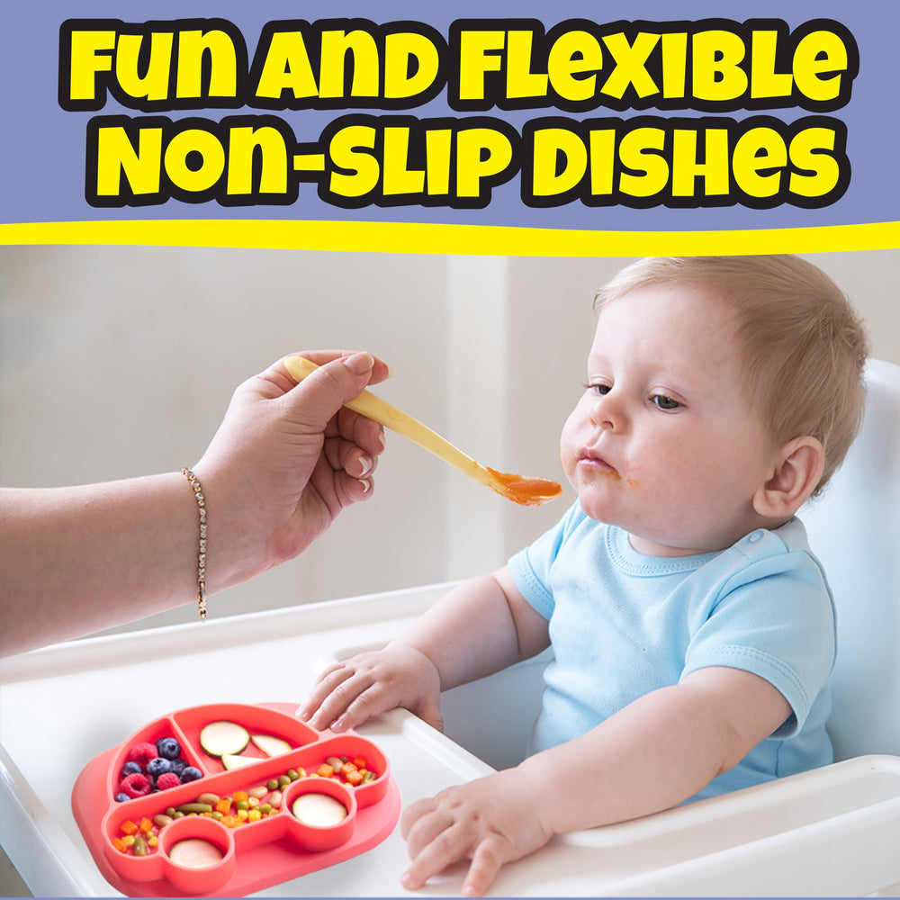 Bentology rocket-design plate provides engaging mealtime and spill reduction.