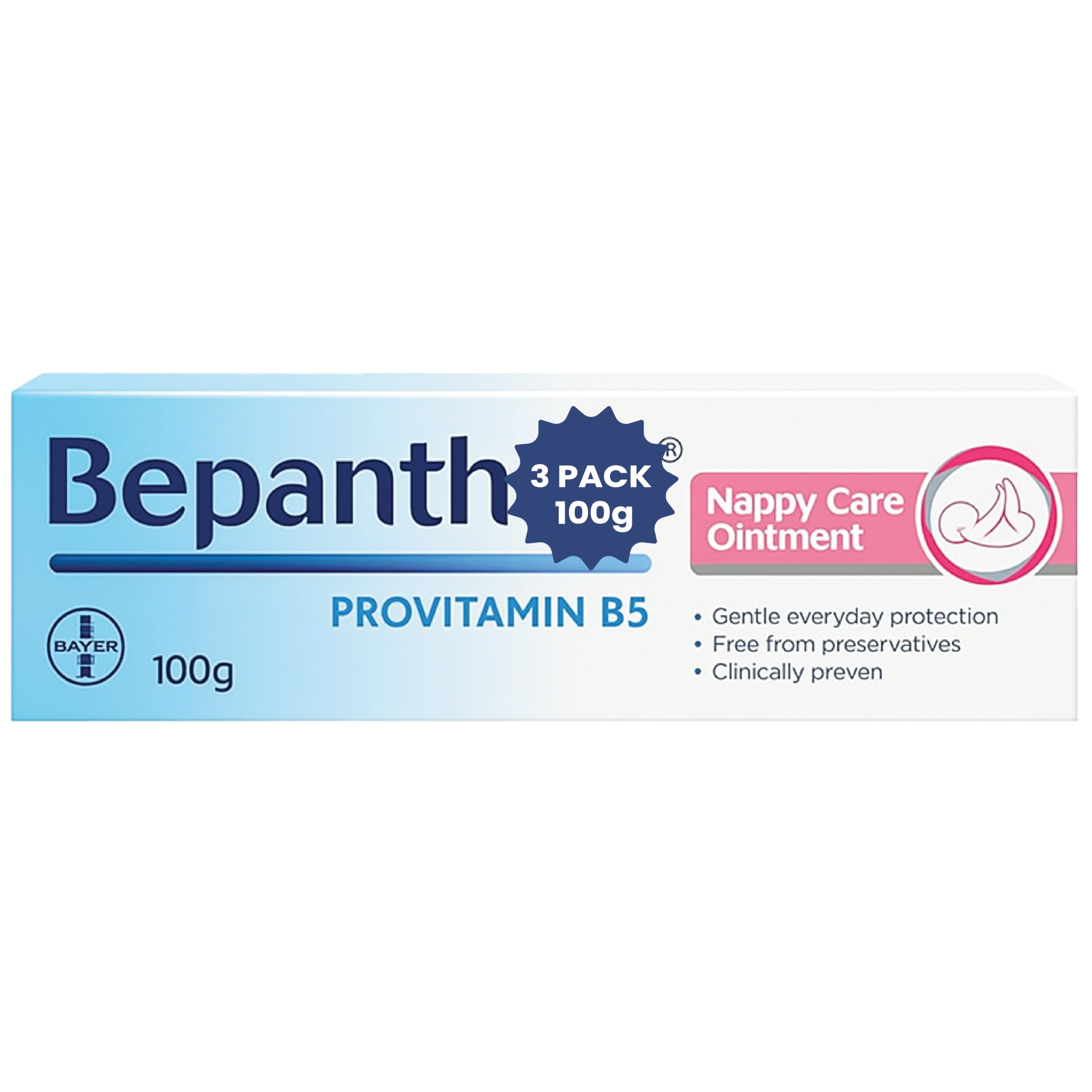 Bepantn Nappy Care Ointment 3-pack packaging image for convenient diaper area care.