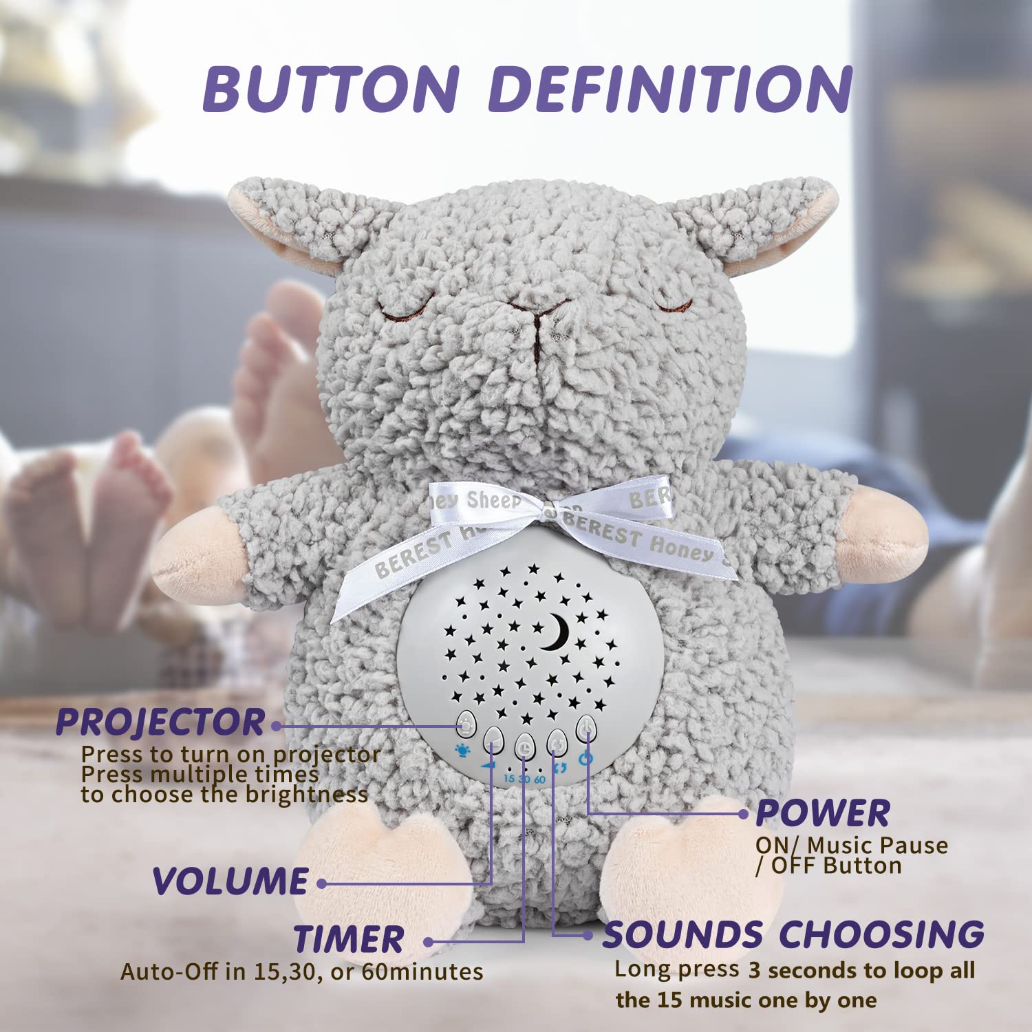 BEREST A11-Projetor Grey Sheep rechargeable battery enables cordless sleep time anywhere.