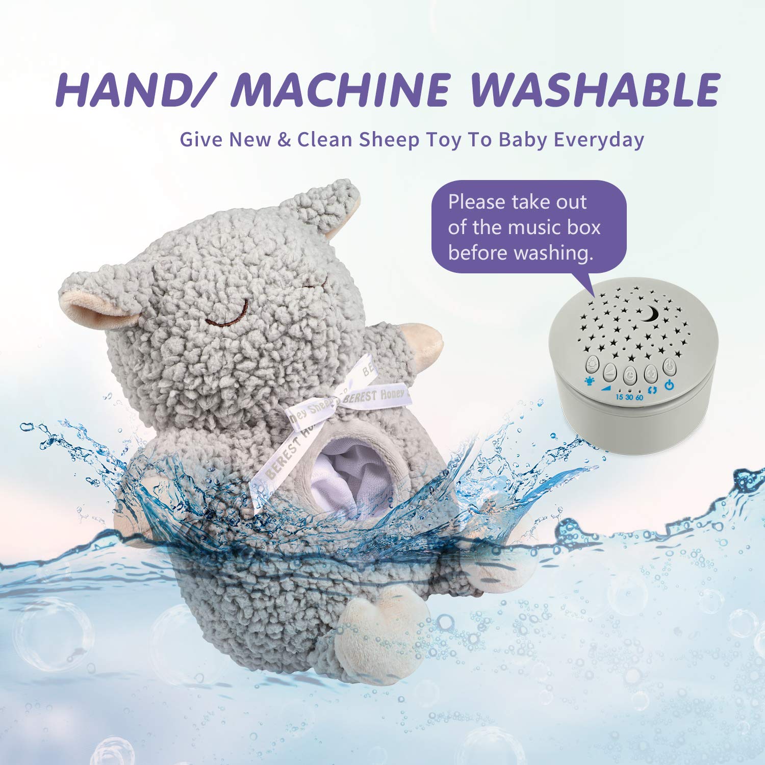 BEREST A11-Projetor Grey Sheep machine-washable plush simplifies cleanup after use.