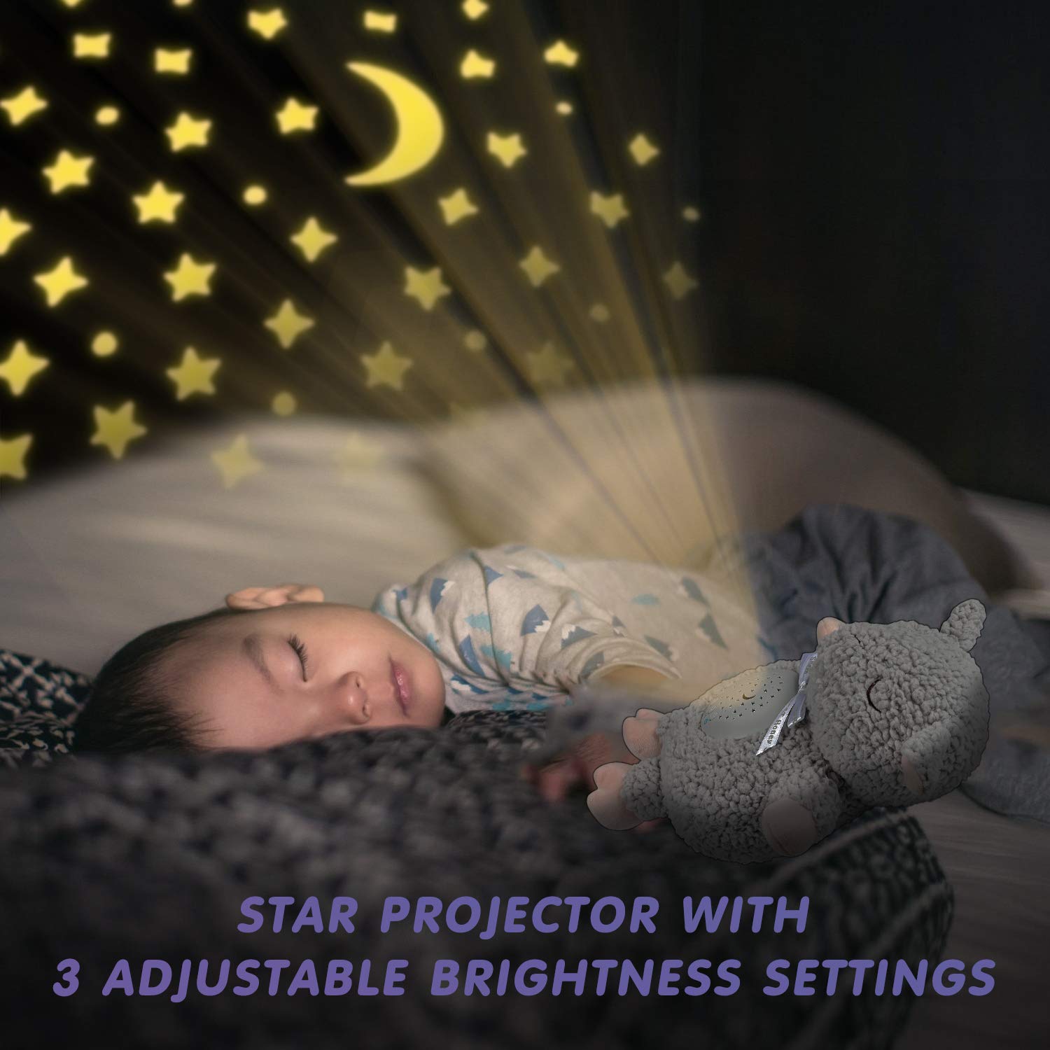 BEREST A11-Projetor Grey Sheep white noise helps settle fussy infants during naps.