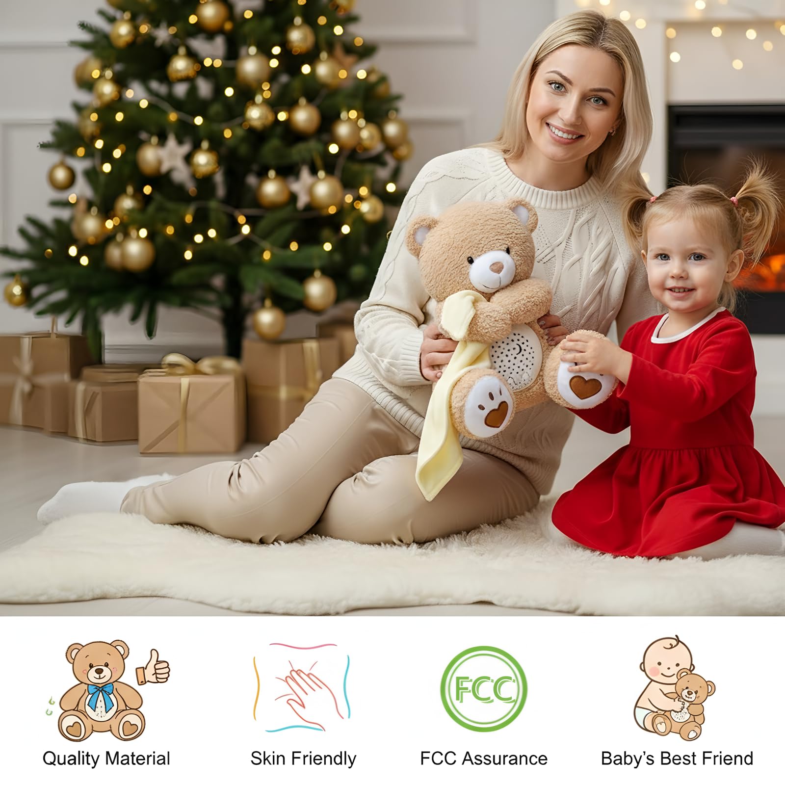 BEREST Sleep Soother Bear in crib scene illustrates cozy nursery ambiance.