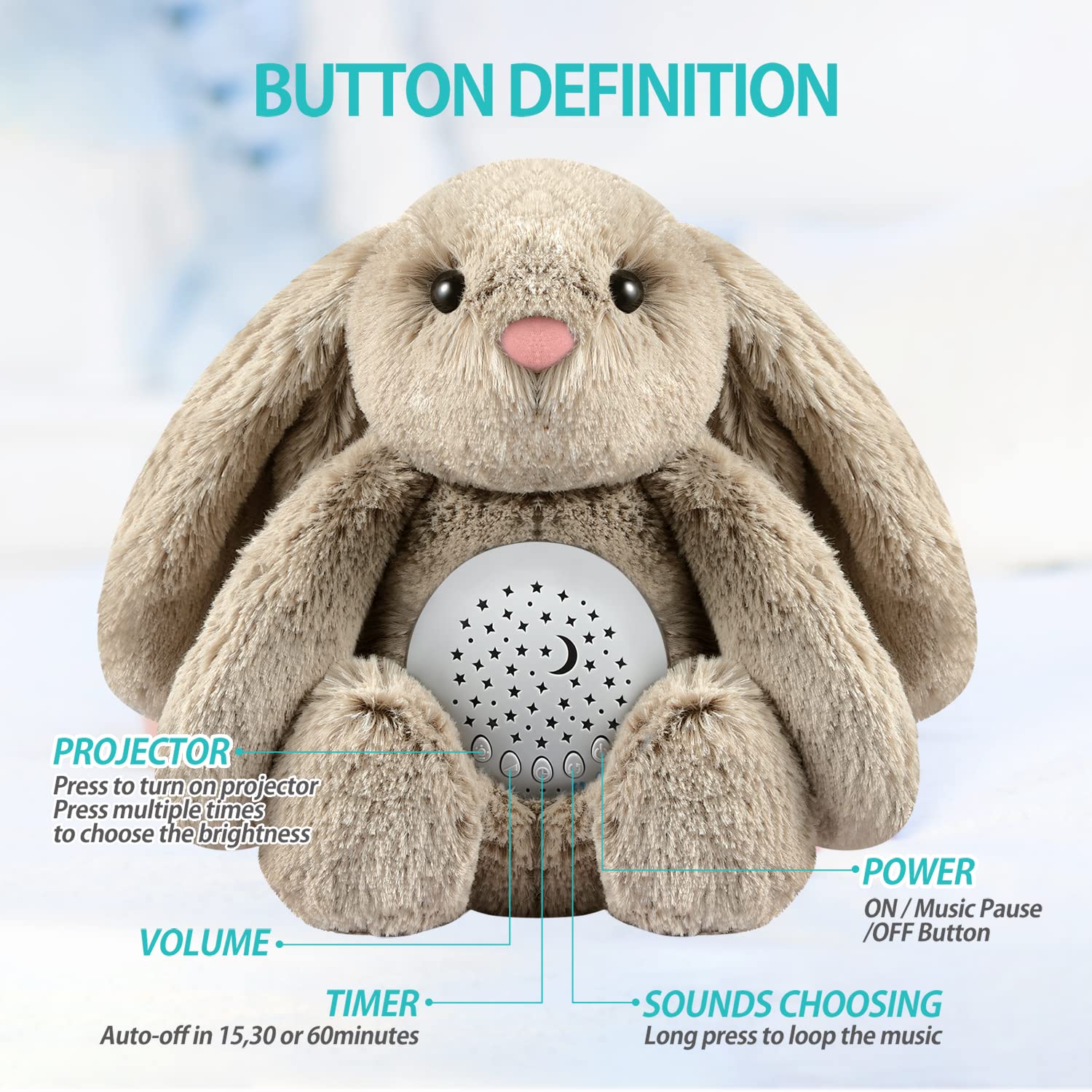 BEREST bunny includes mother's heartbeat and white noise to calm babies