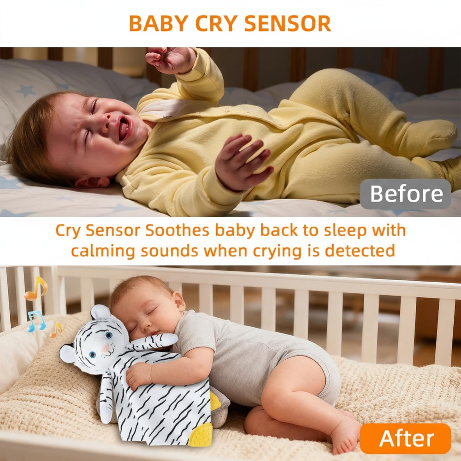 BEREST cry sensor activation helps soothe baby at moments of stirring.