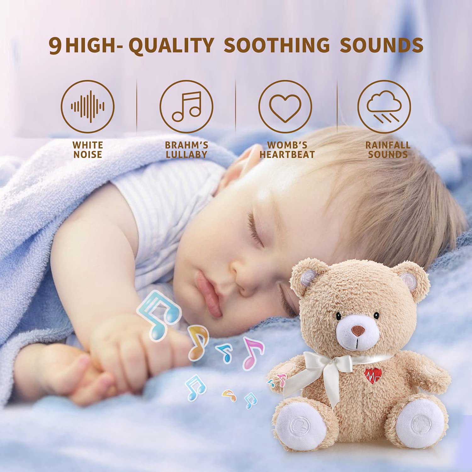 Berest cry-sensor detects baby stirring and triggers soothing sounds automatically.