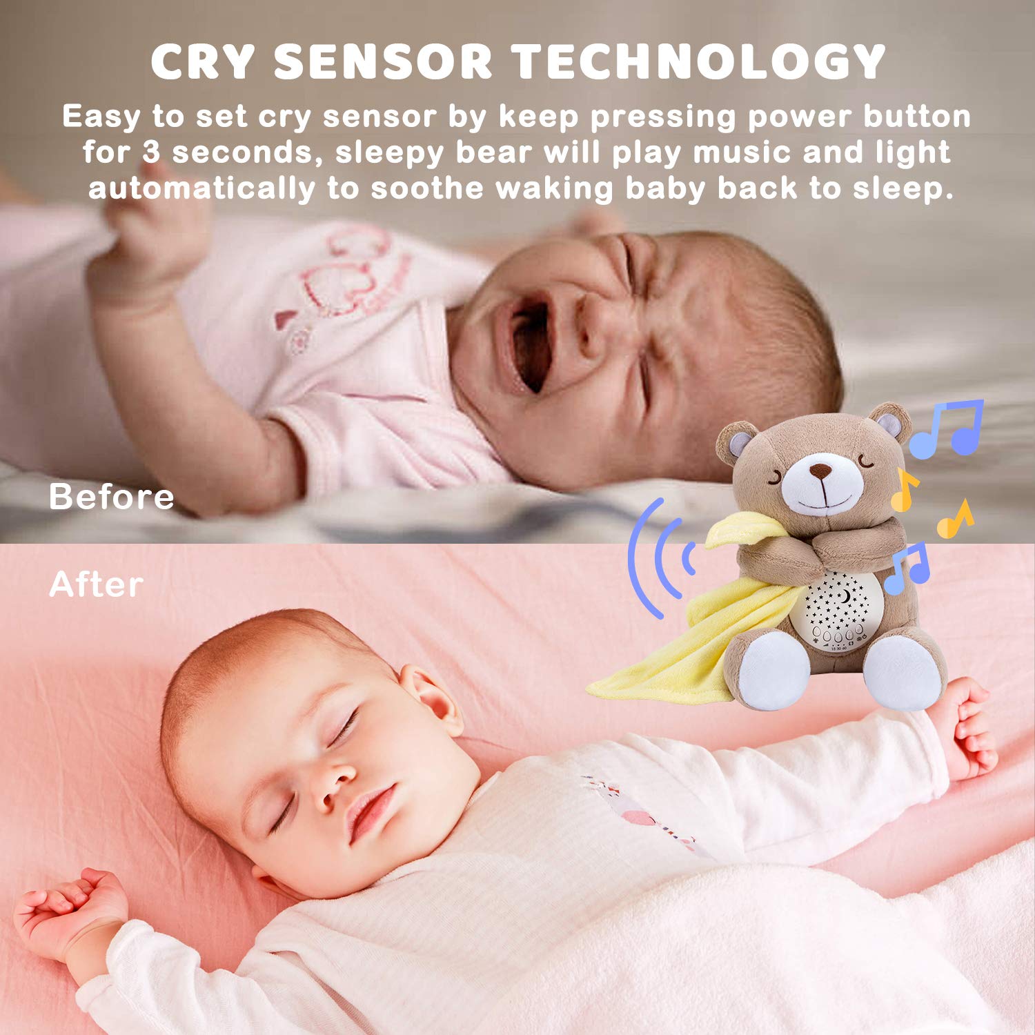 BEREST night light projector shows stars and moon for soothing nursery ambiance.