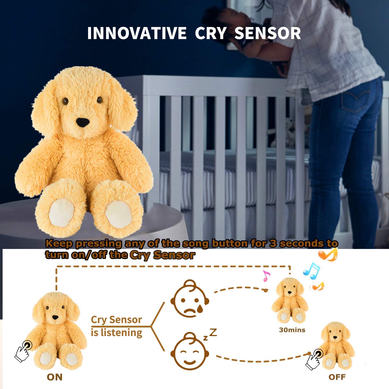 BEREST Sleepy Dog plush toy adds cozy nursery decor