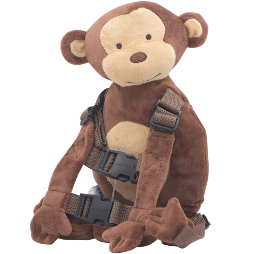 Berhapy Monkey Backpack Harness brown with soft plush fabric for safe outings.