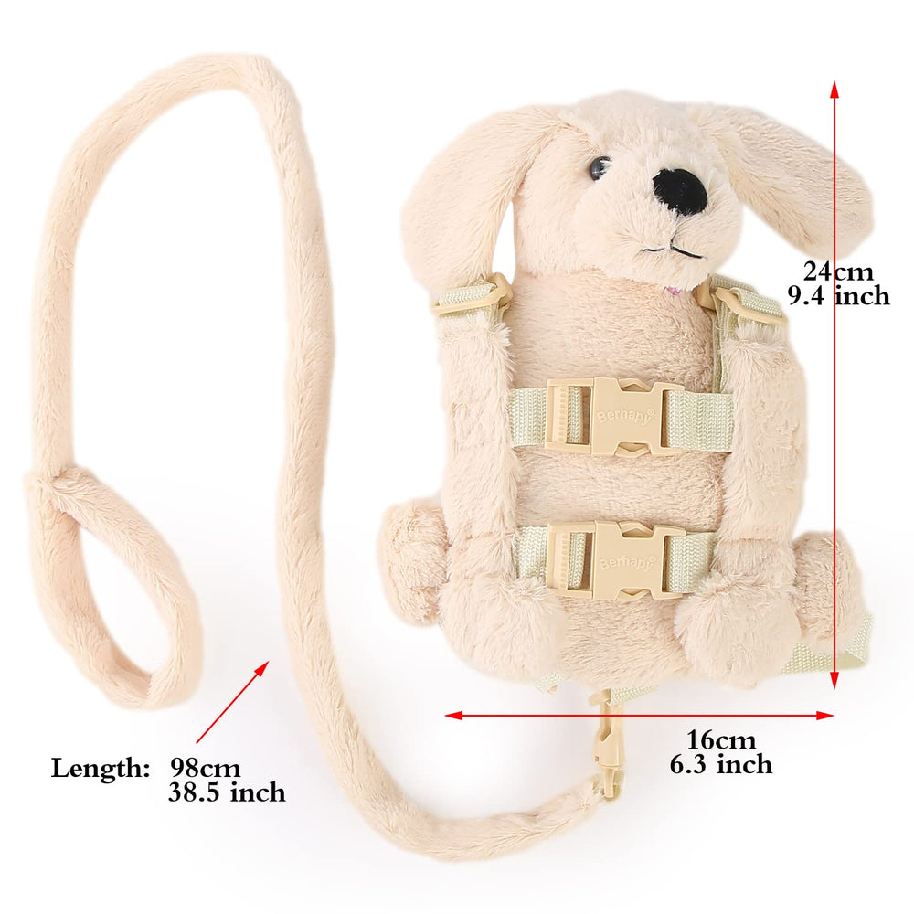 Berhapy removable-traction-belt backpack demonstrates dual-function as plush toy when detached.