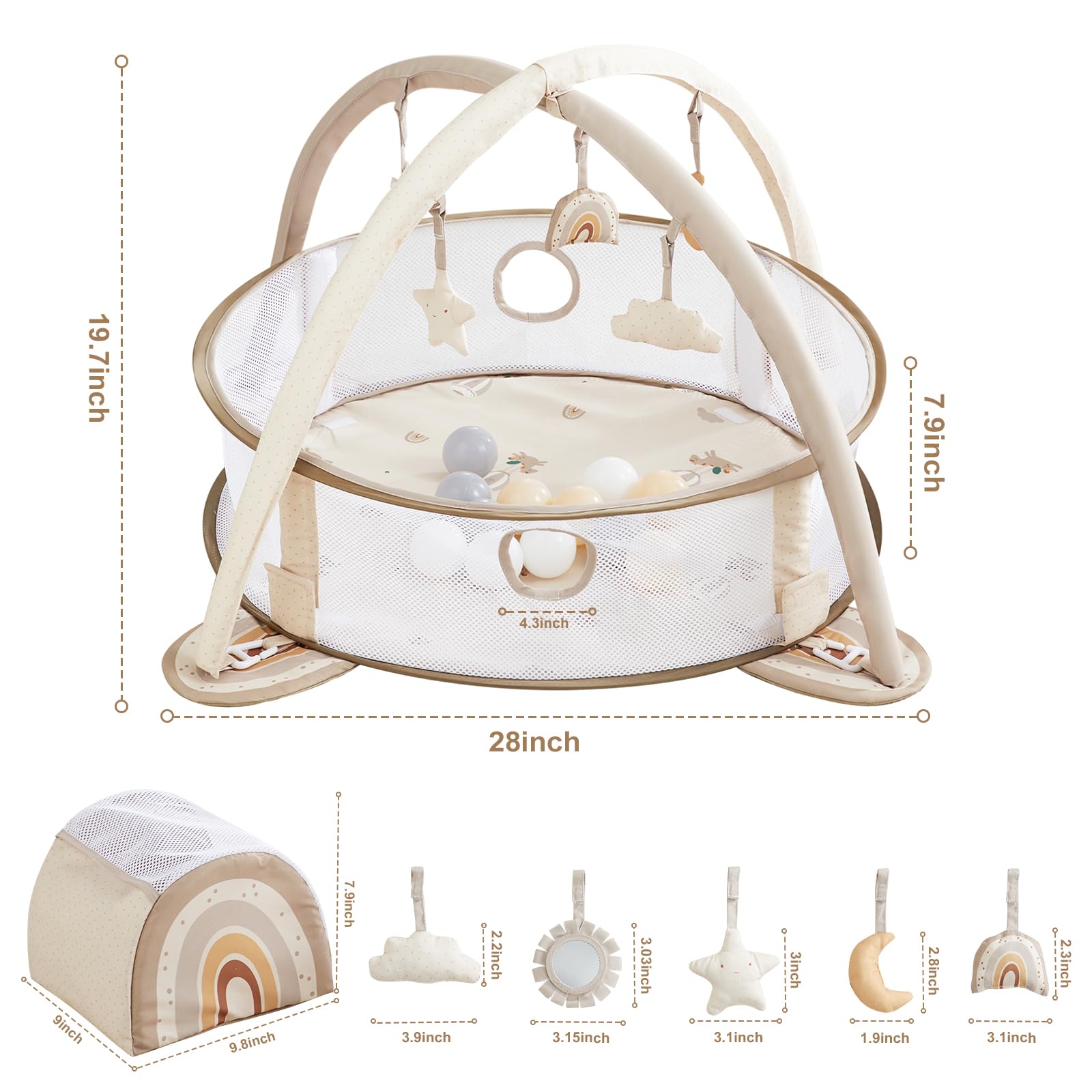 Beright sensory hanging toys for baby gym stimulate visual tracking and grasping.