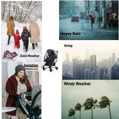 Berocia all-round protection shields baby from rain, wind, and snow