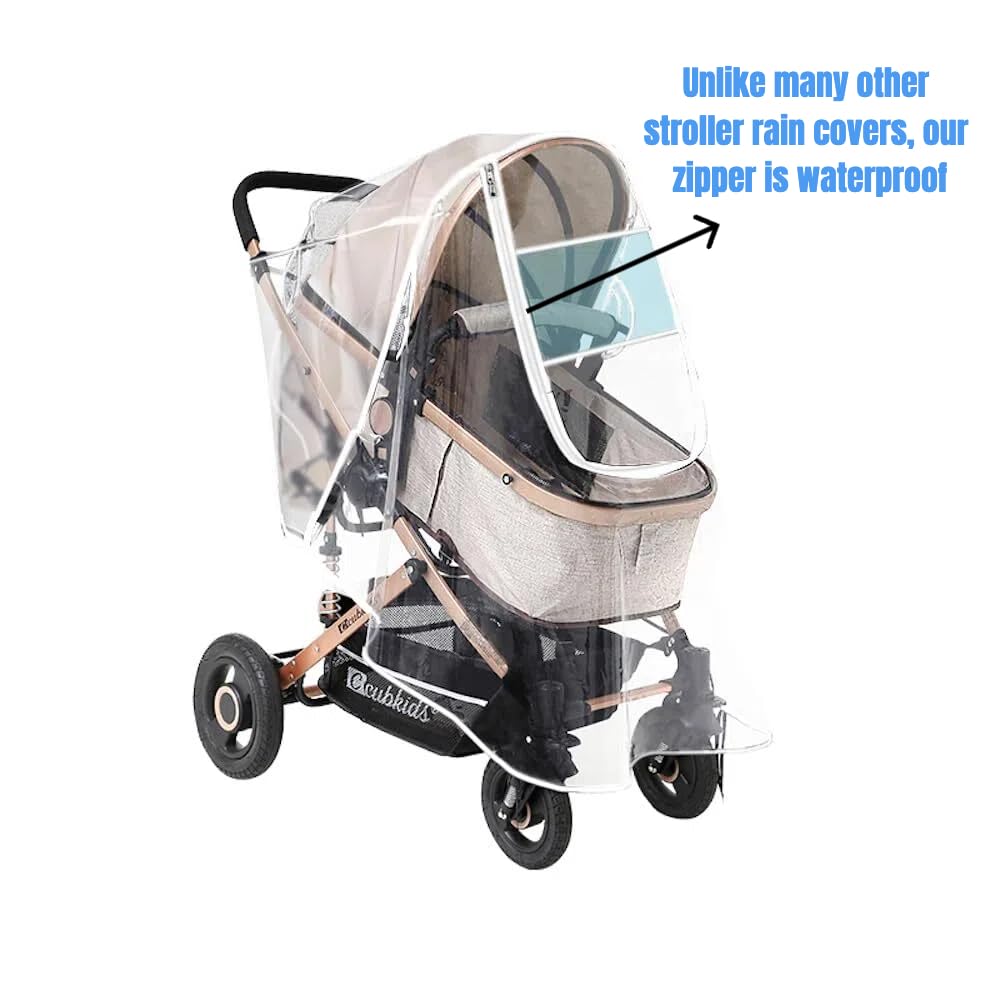 Berocia rain shield featuring U-shaped window for easy parent access.